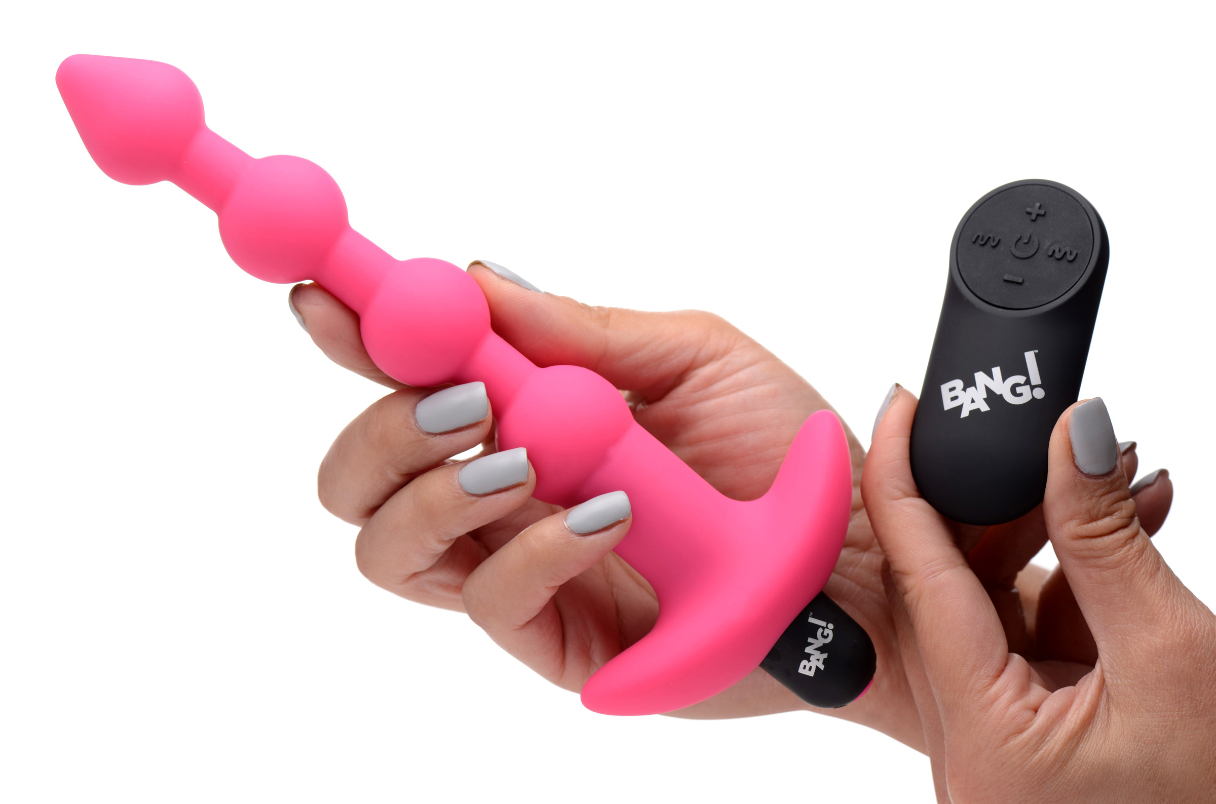 bang vibrating silicone anal beads and remote control pink 