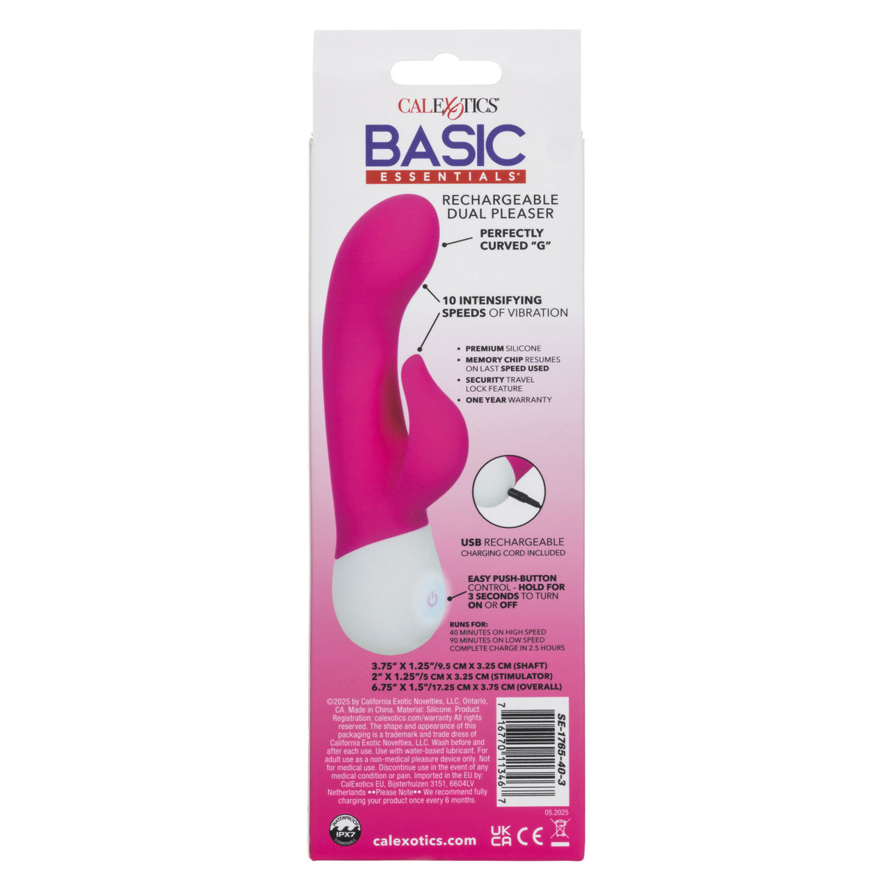 basic essentials rechargeable dual pleaser pink 