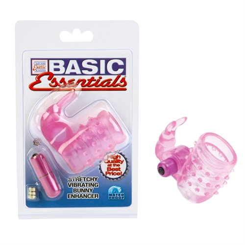 basic essentials stretchy vibrating bunny enhancer pink 