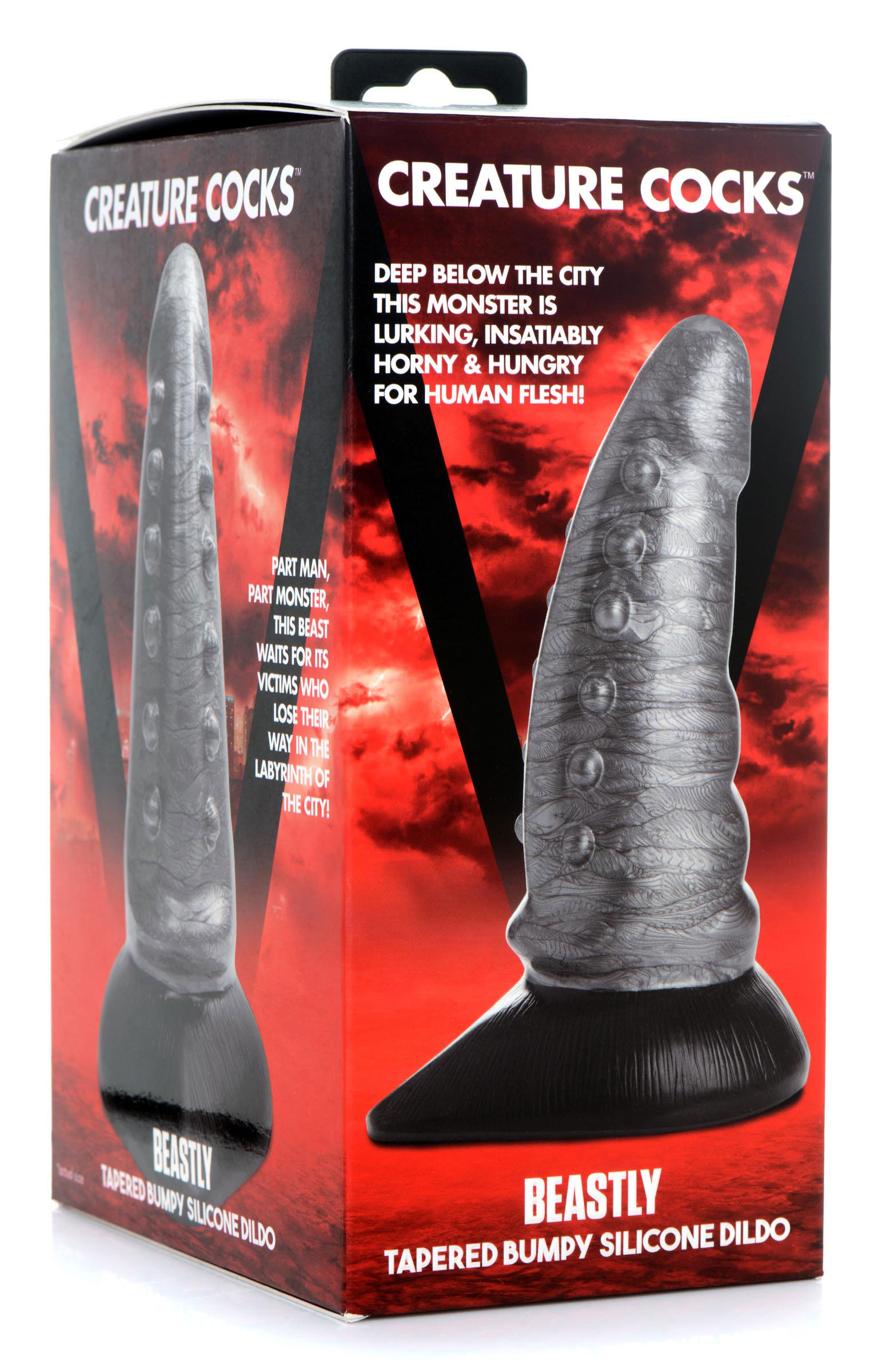 beastly tapered bumpy silicone dildo silver 