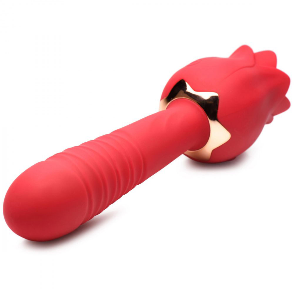 bloomgasm racy rose thrust and lick vibrator red 