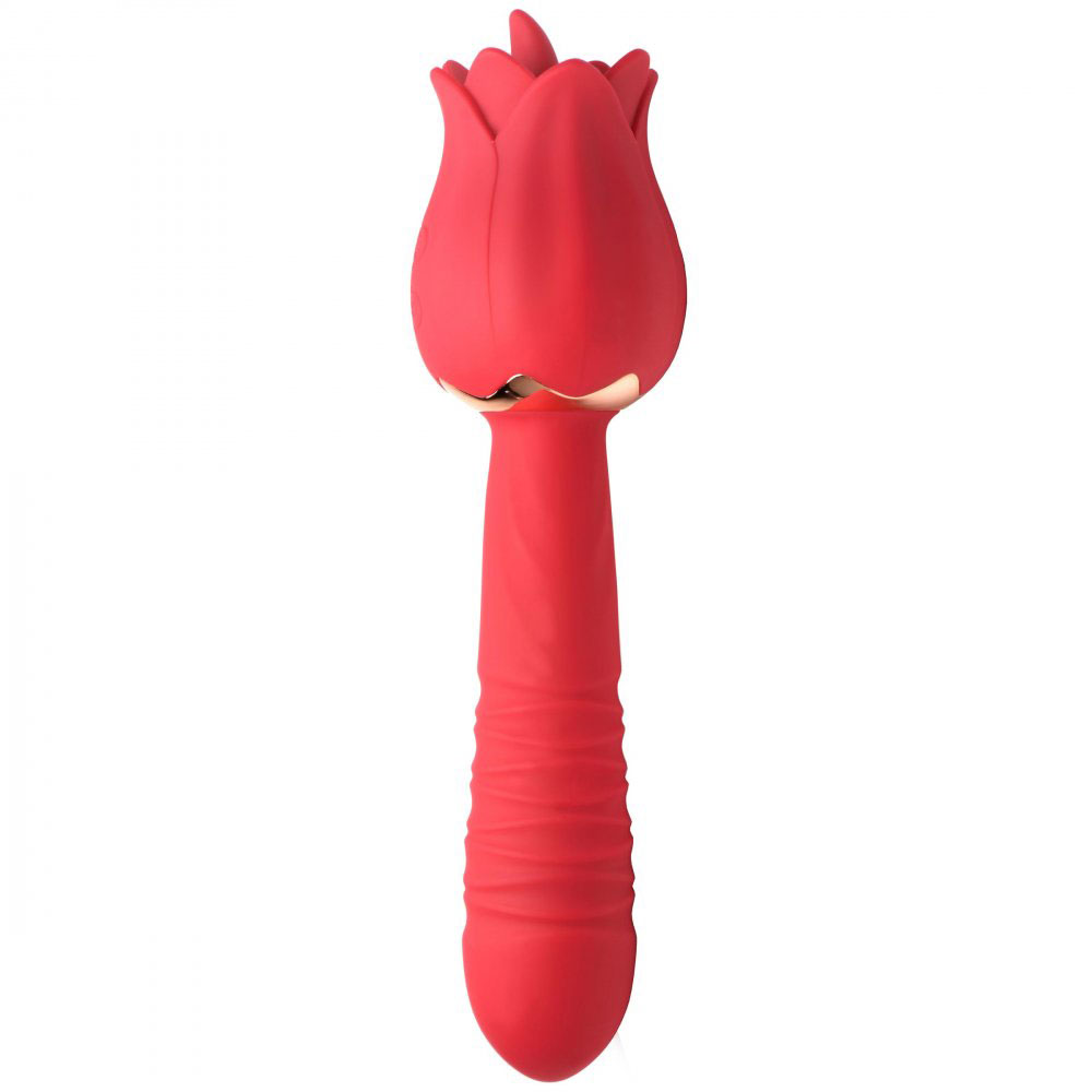 bloomgasm racy rose thrust and lick vibrator red 