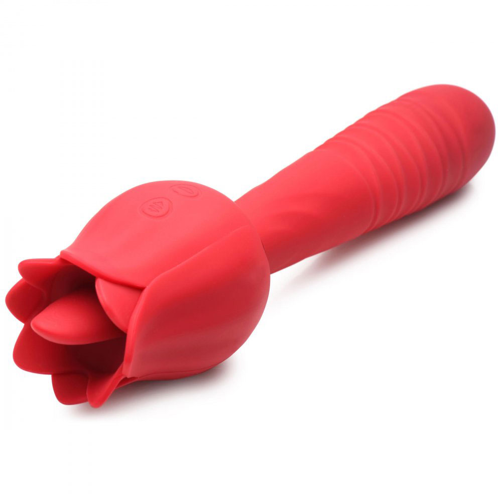 bloomgasm racy rose thrust and lick vibrator red 