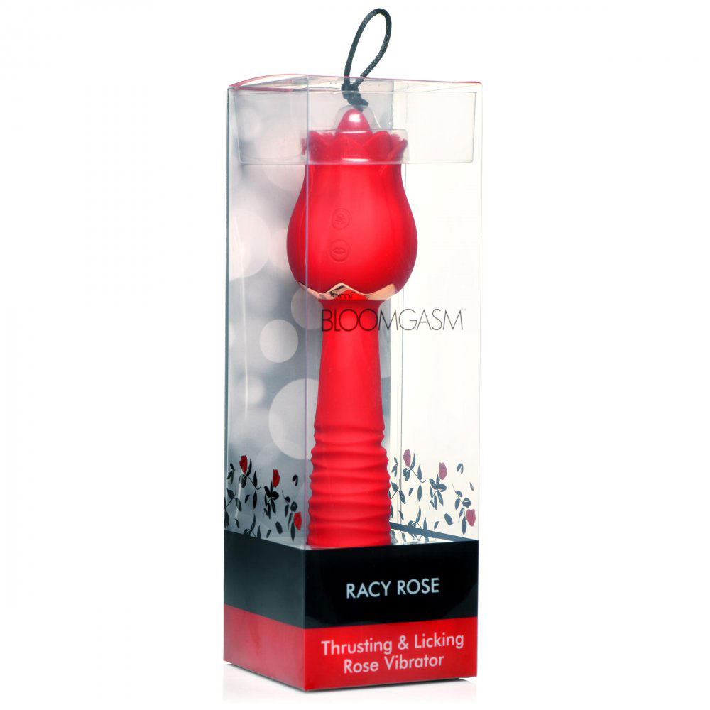 bloomgasm racy rose thrust and lick vibrator red 