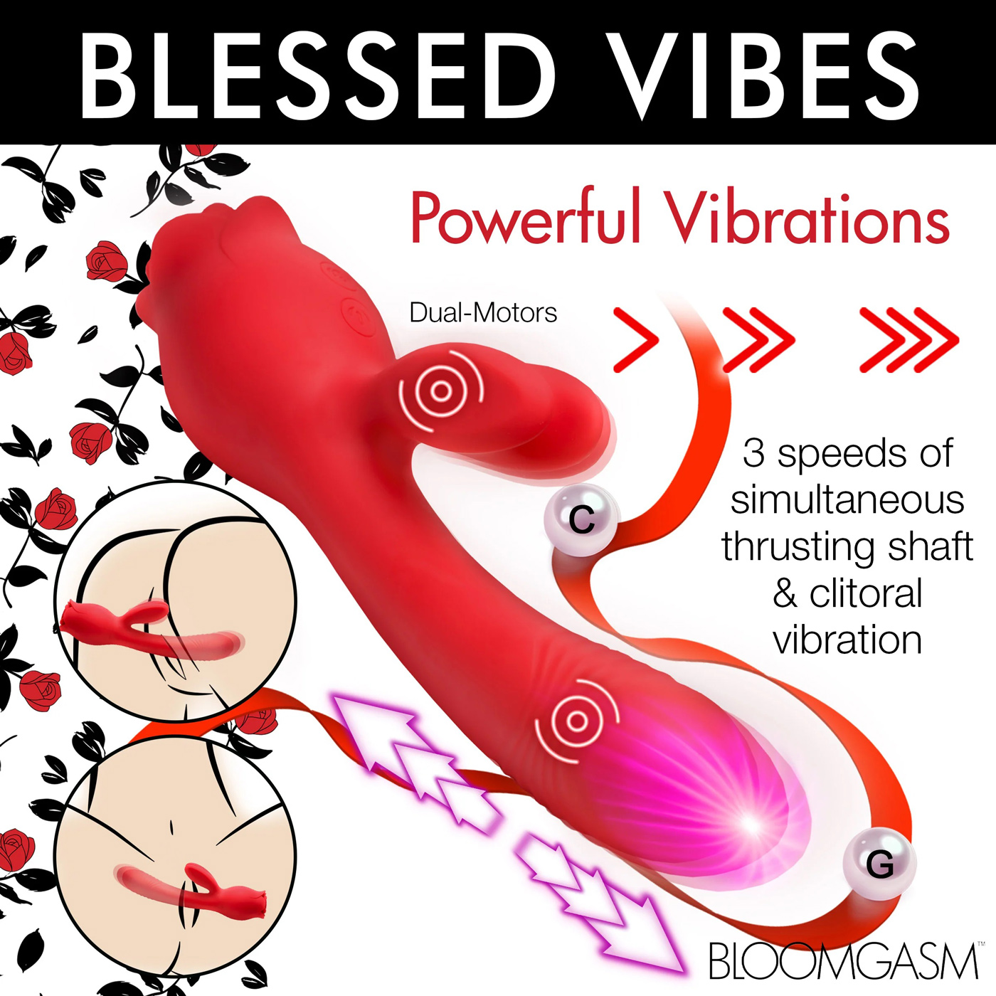 blooming bunny sucking and thrusting silicone  rabbit vibrator red 