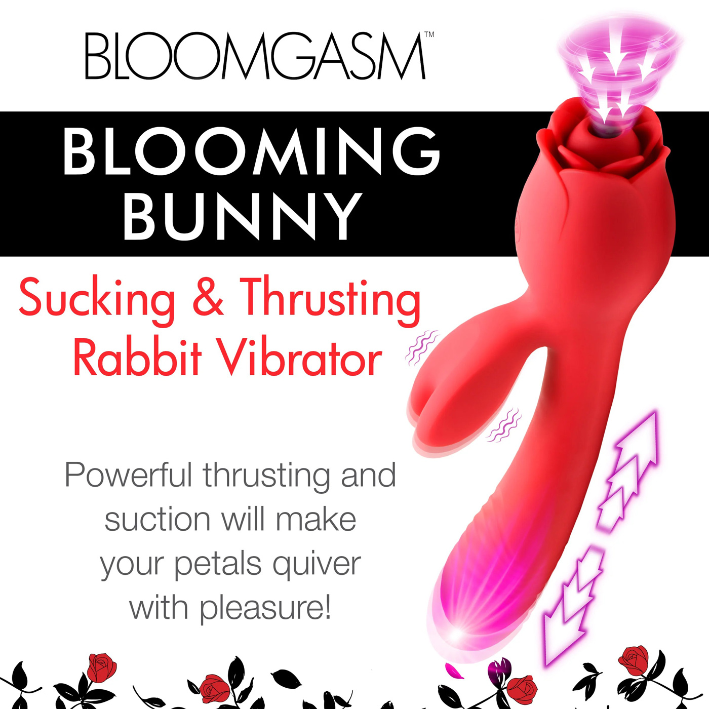 blooming bunny sucking and thrusting silicone  rabbit vibrator red 