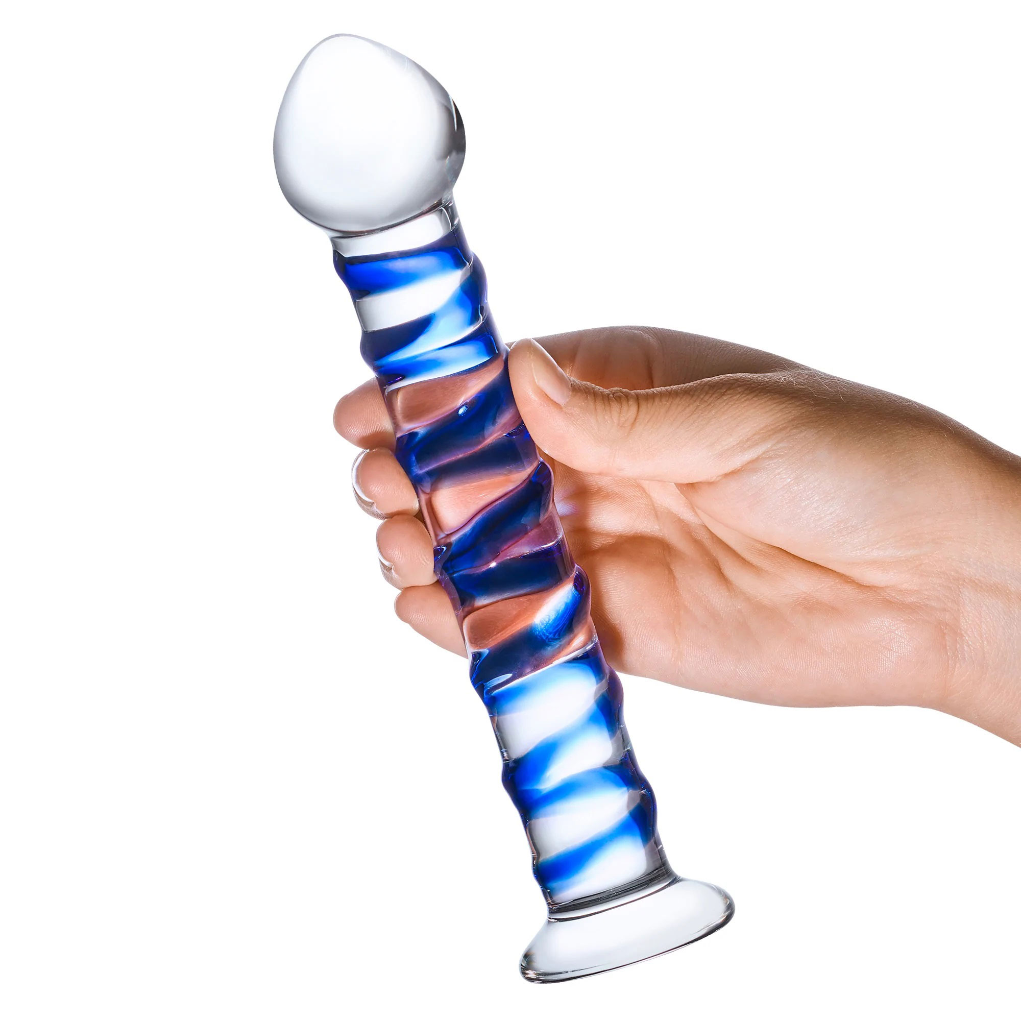 blue spiral glass dildo 