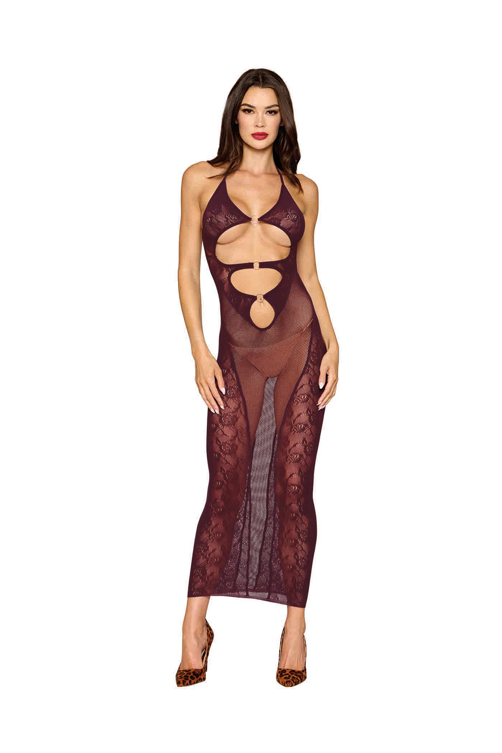 bodystocking gown and shrug dmnd one size cherry lacquer 