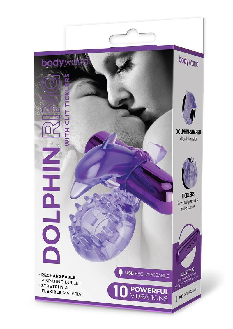 bodywand rechargeable dolphin ring with ticklers purple 