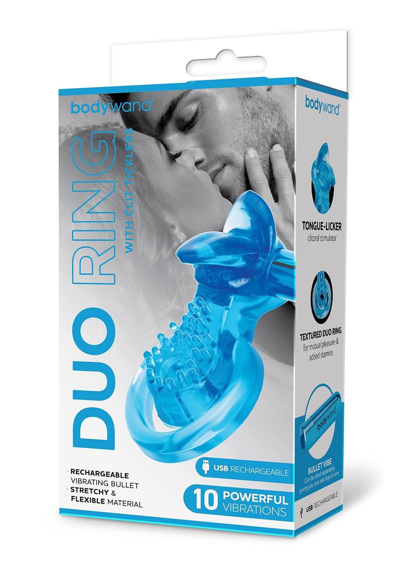 bodywand rechargeable duo ring with clit tickler blue 