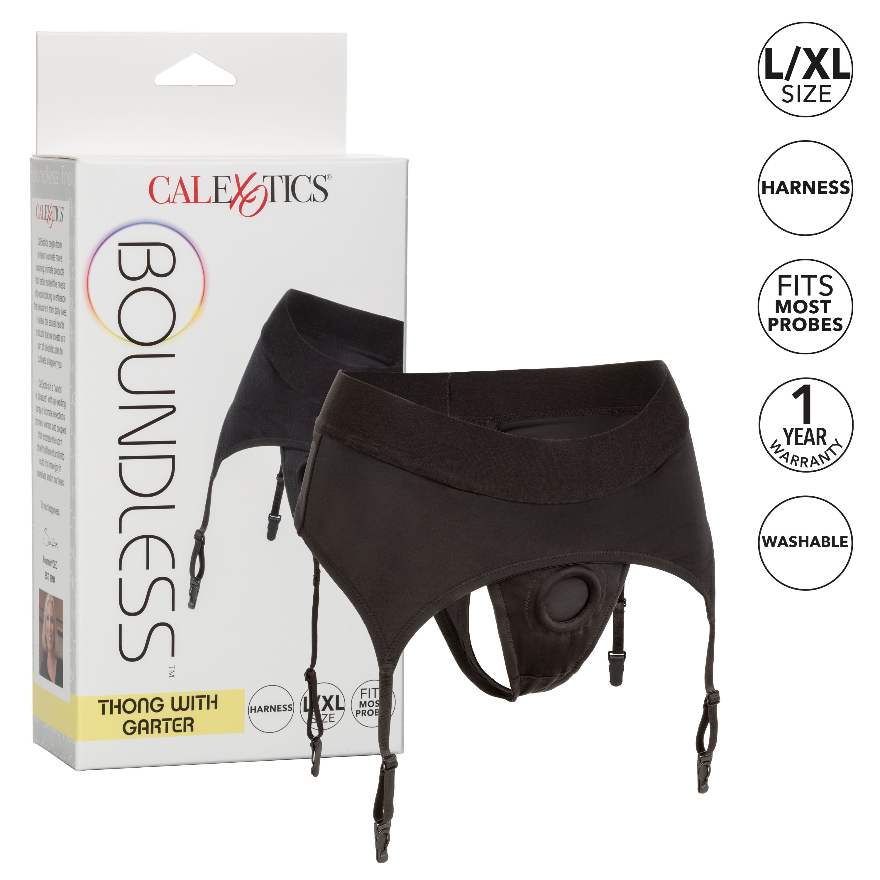 boundless thong with garter lxl black 