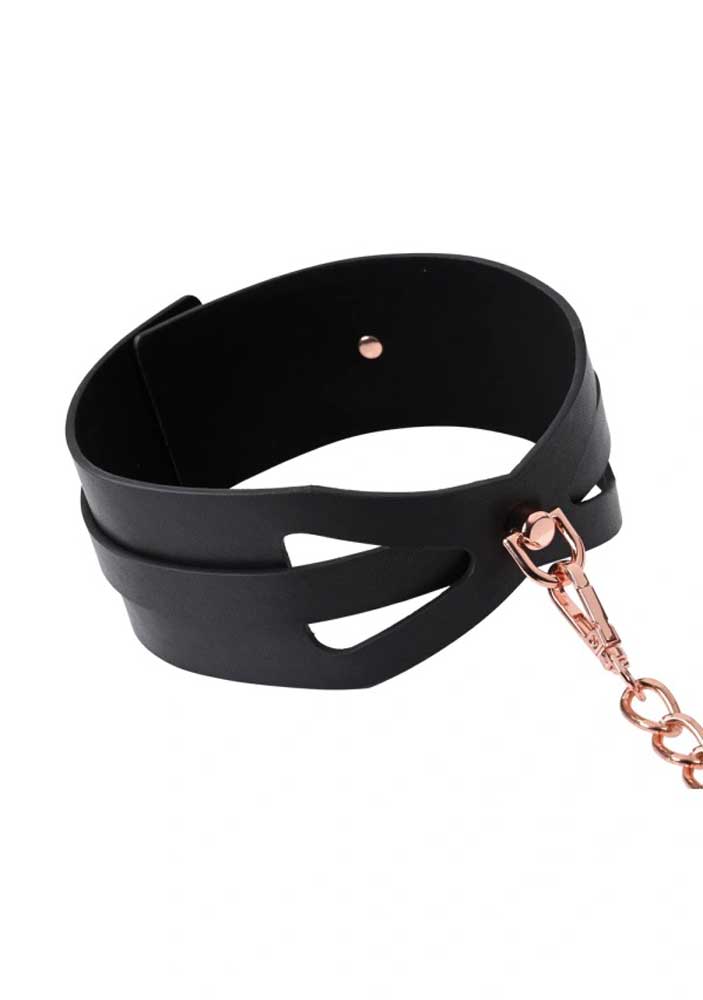 brat collar and leash black rose gold 