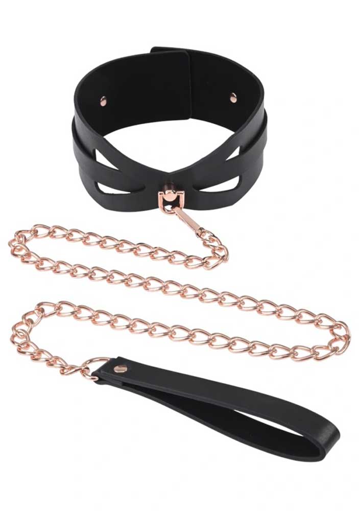 brat collar and leash black rose gold 