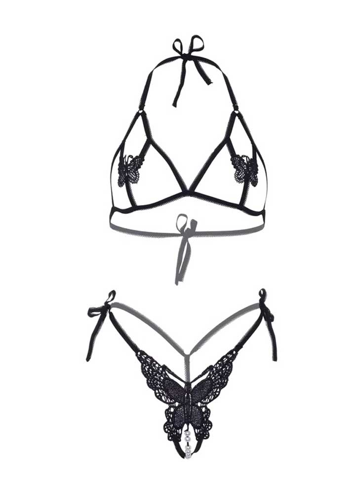 butterfly bra and panty set one size black 