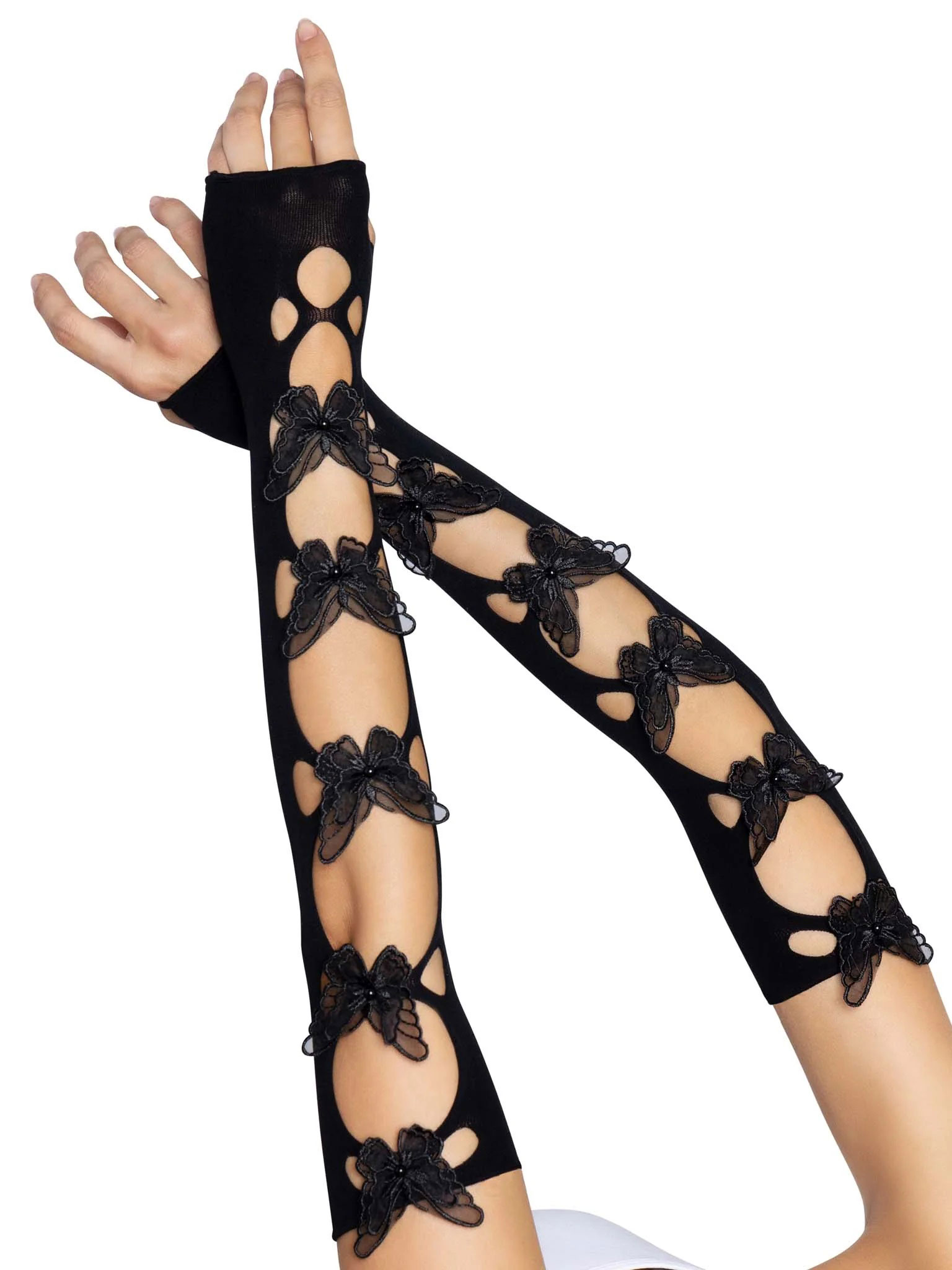 butterfly cut out arm warmers one size black 