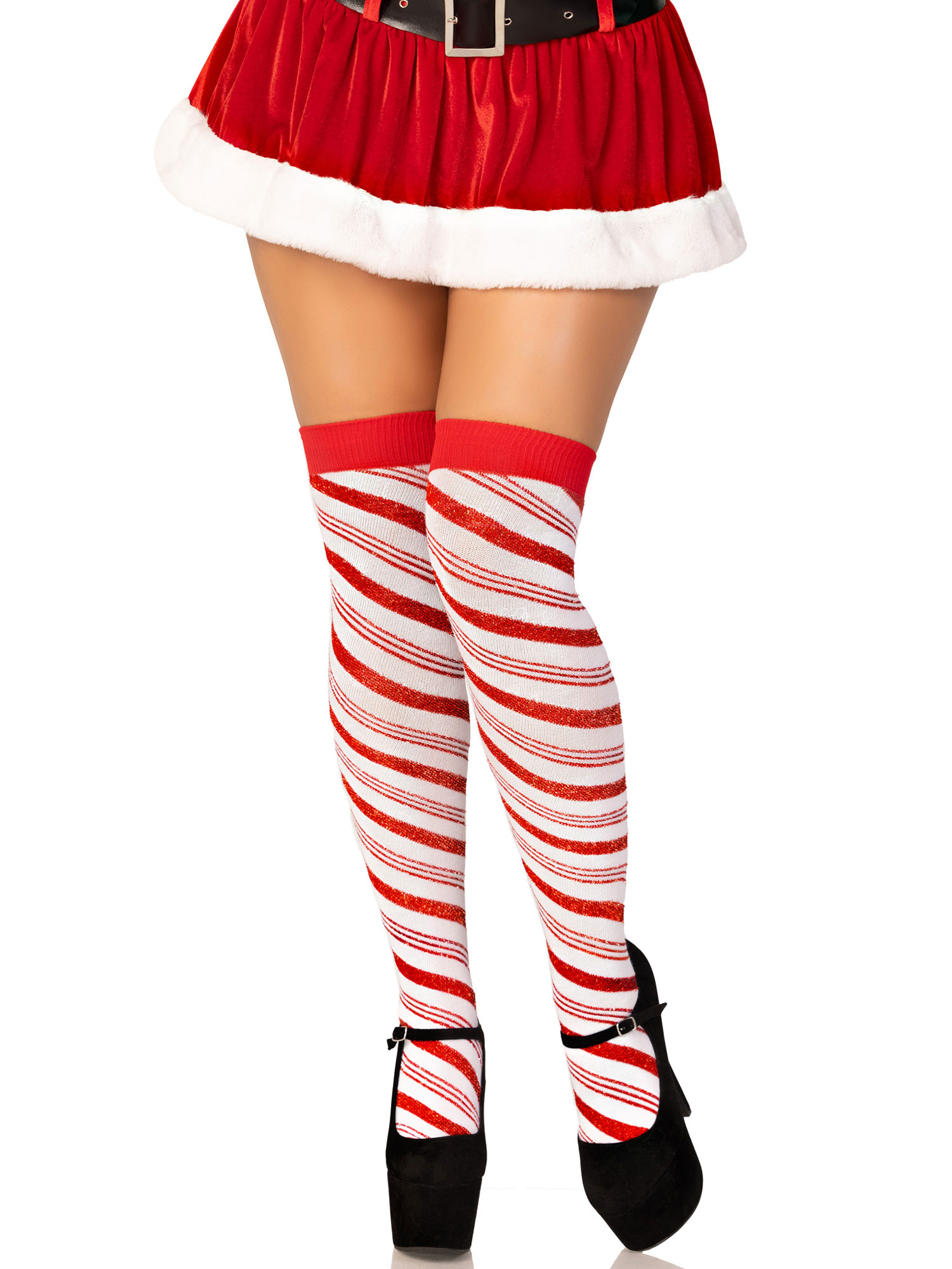 candy cane lurex striped socks over the knee os white red 