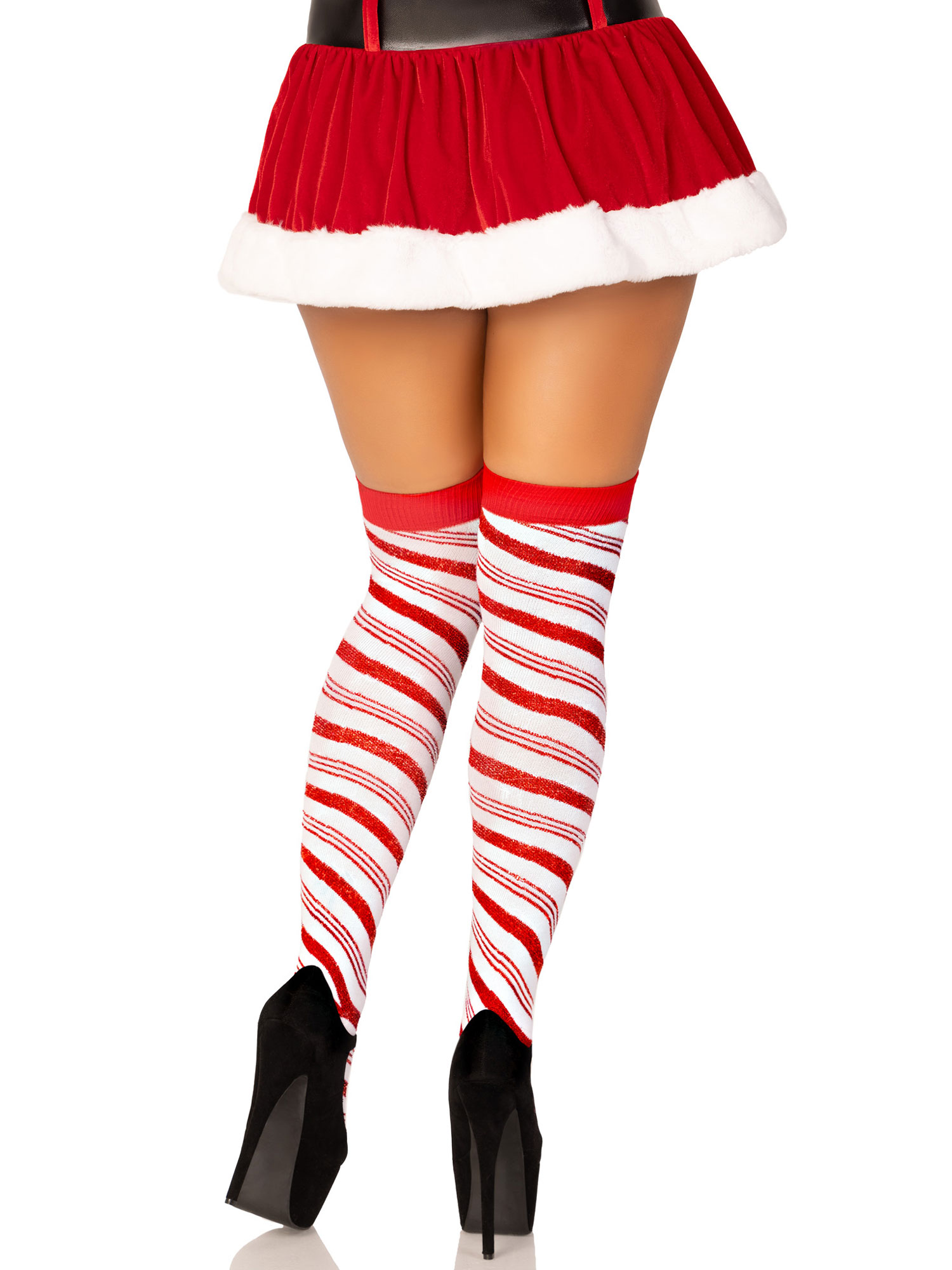 candy cane lurex striped socks over the knee os white red 