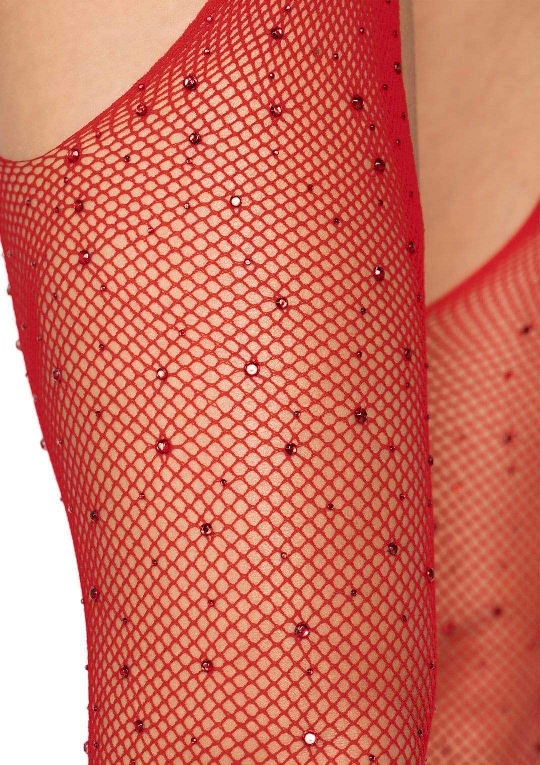 casey rhinestone fishnet suspender pantyhose one size red 