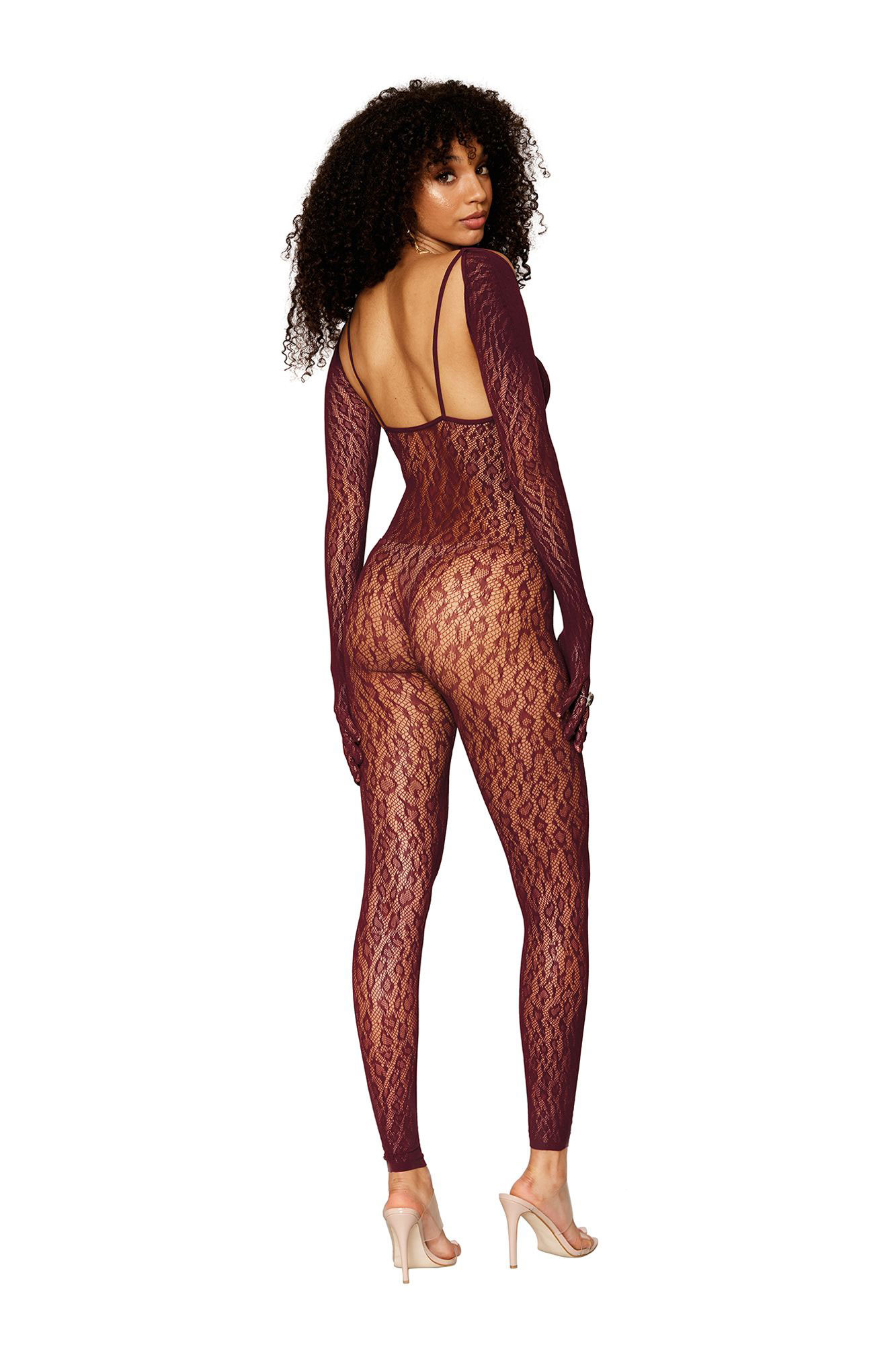 catsuit bodystocking and shrug one size  burgundy 