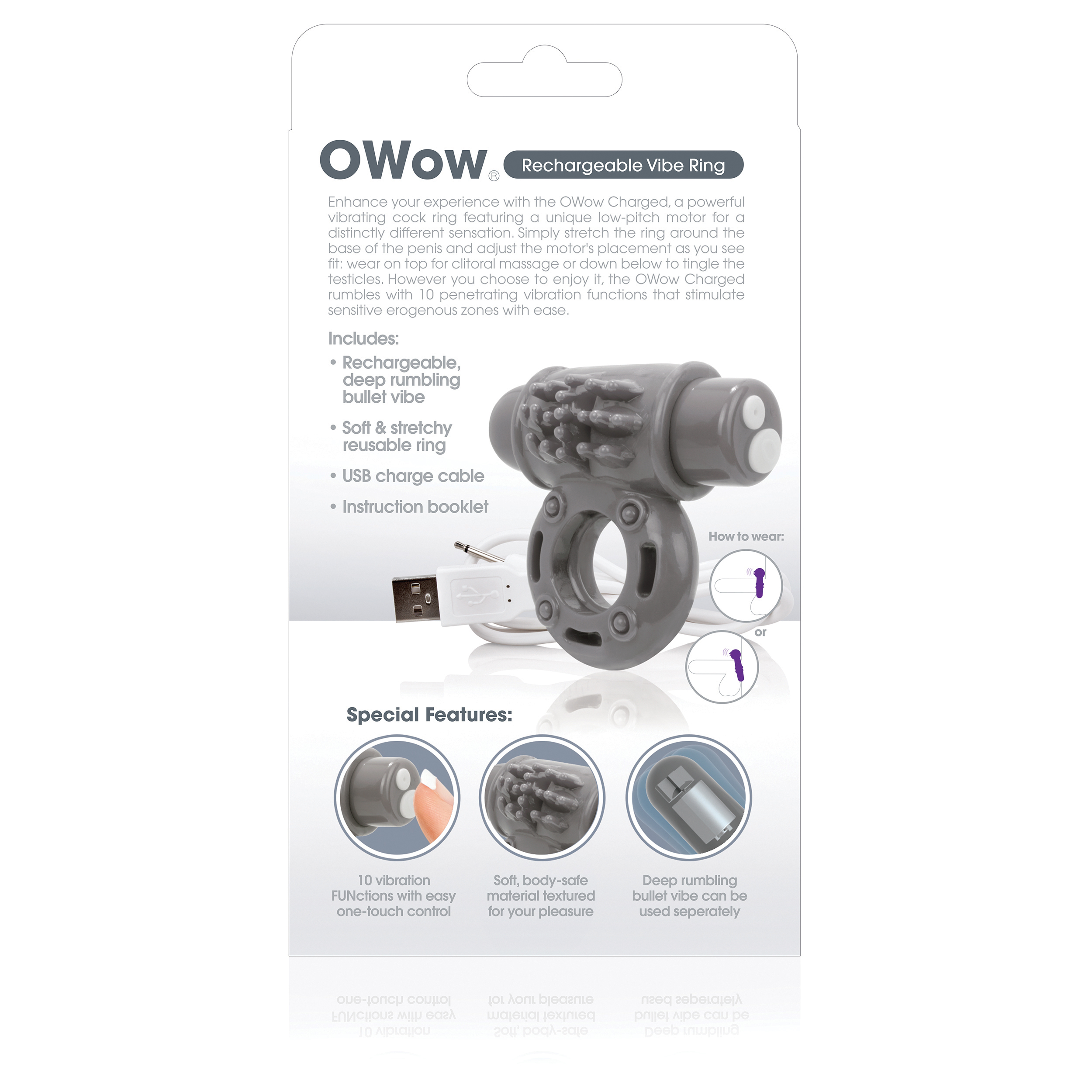 charged owow rechargeable vibe ring grey 