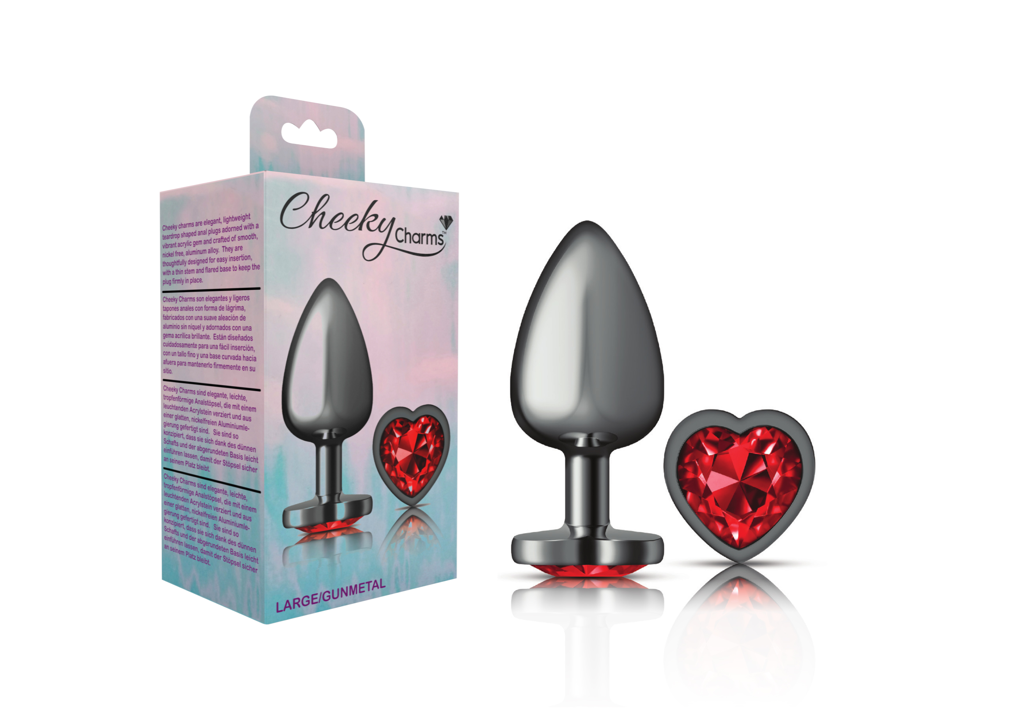 cheeky charms gunmetal metal butt plug  heart dark red large 