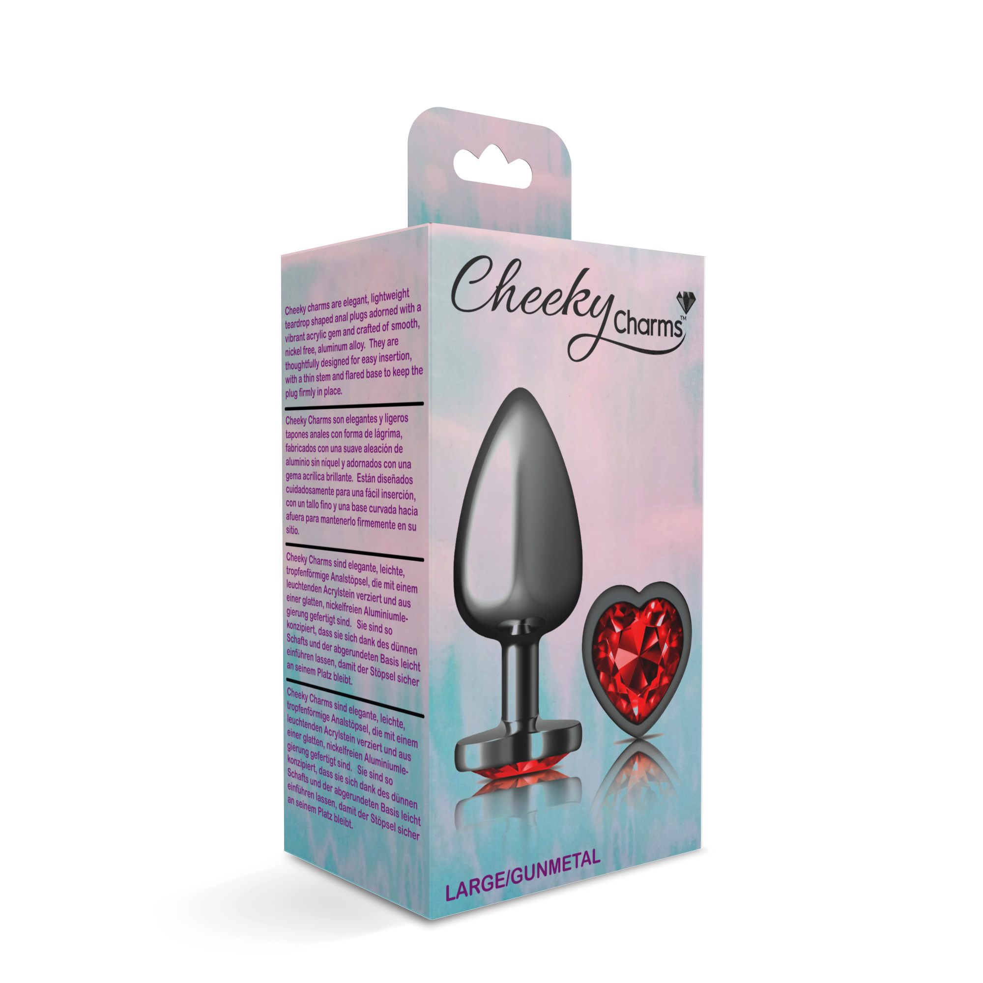 cheeky charms gunmetal metal butt plug  heart dark red large 