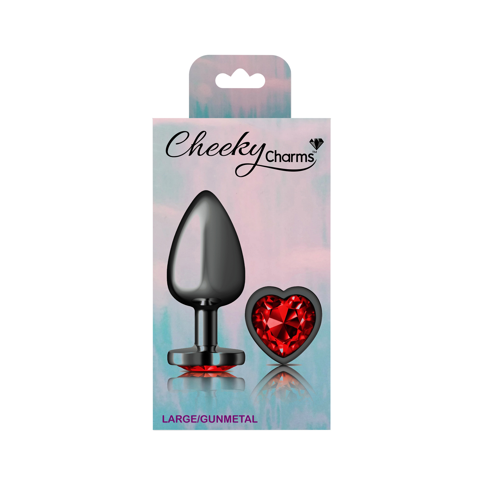 cheeky charms gunmetal metal butt plug  heart dark red large 