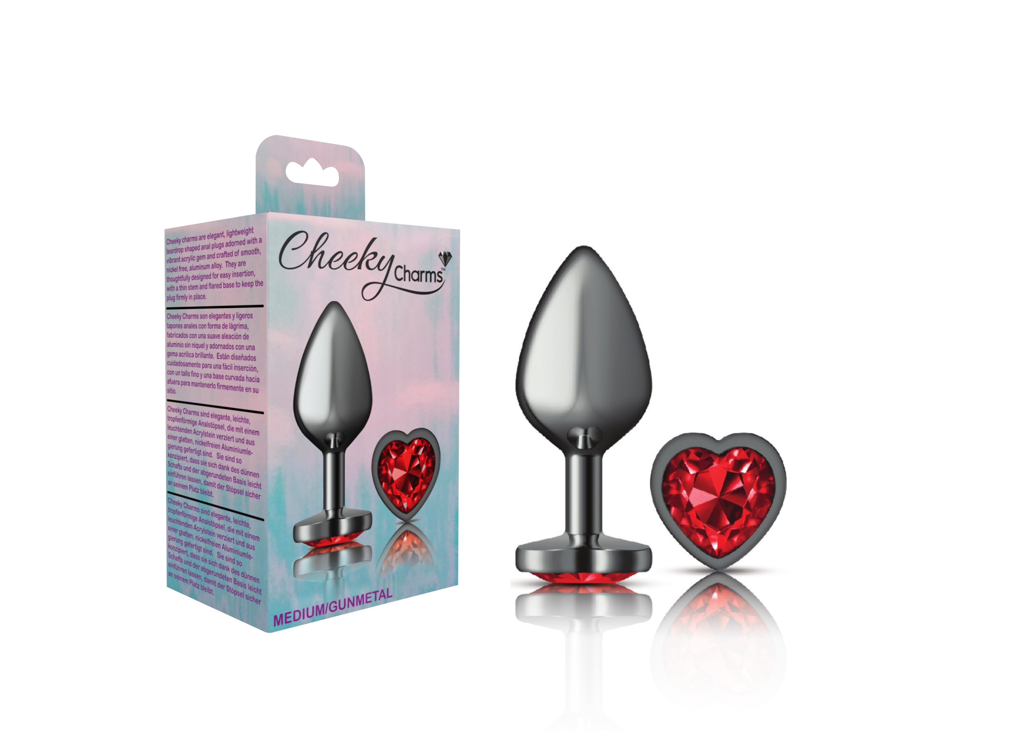 cheeky charms gunmetal metal butt plug  heart dark red medium 