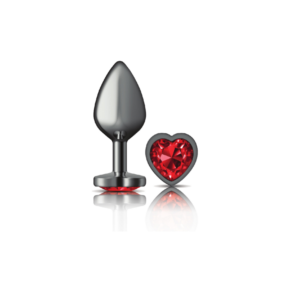 cheeky charms gunmetal metal butt plug  heart dark red medium 