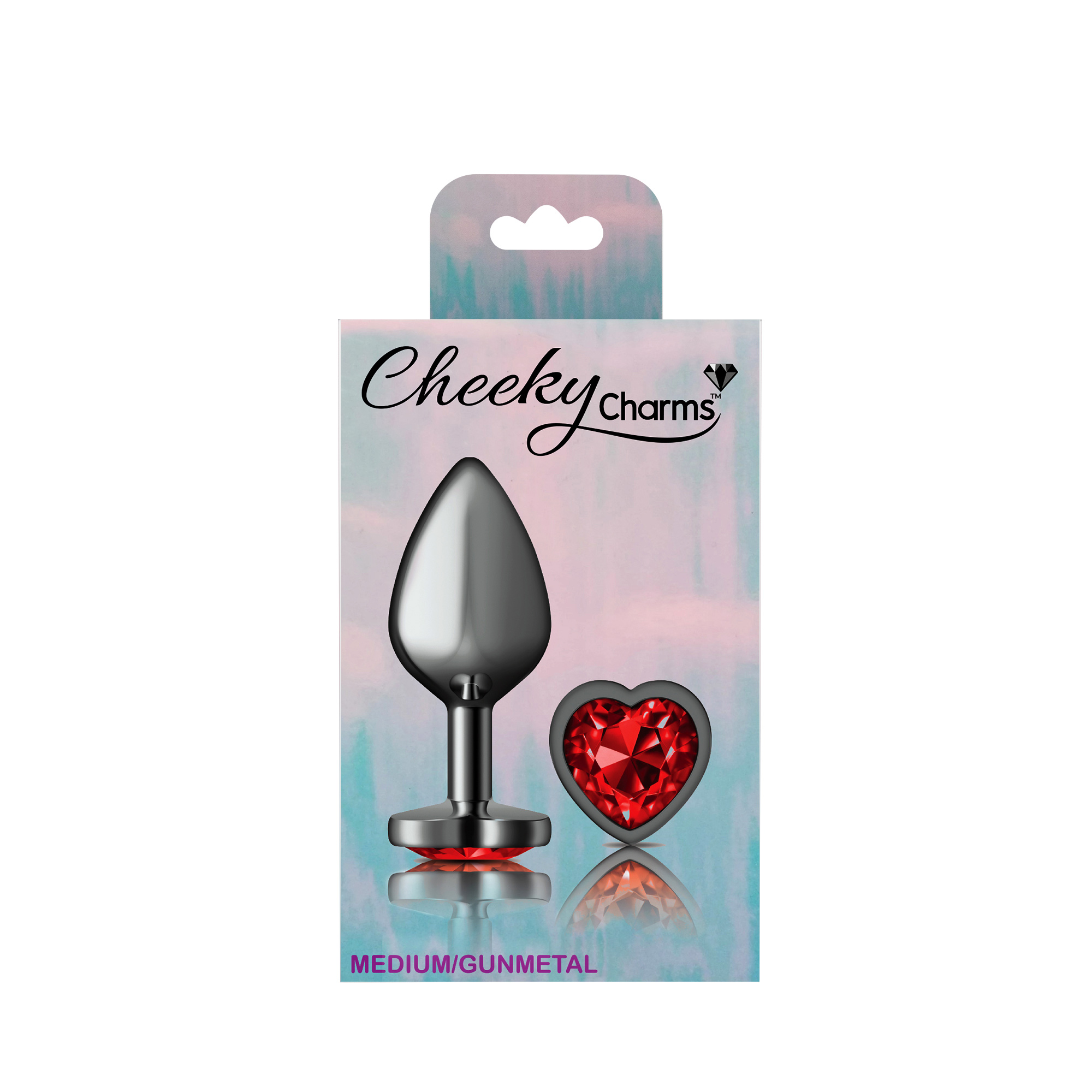 cheeky charms gunmetal metal butt plug  heart dark red medium 