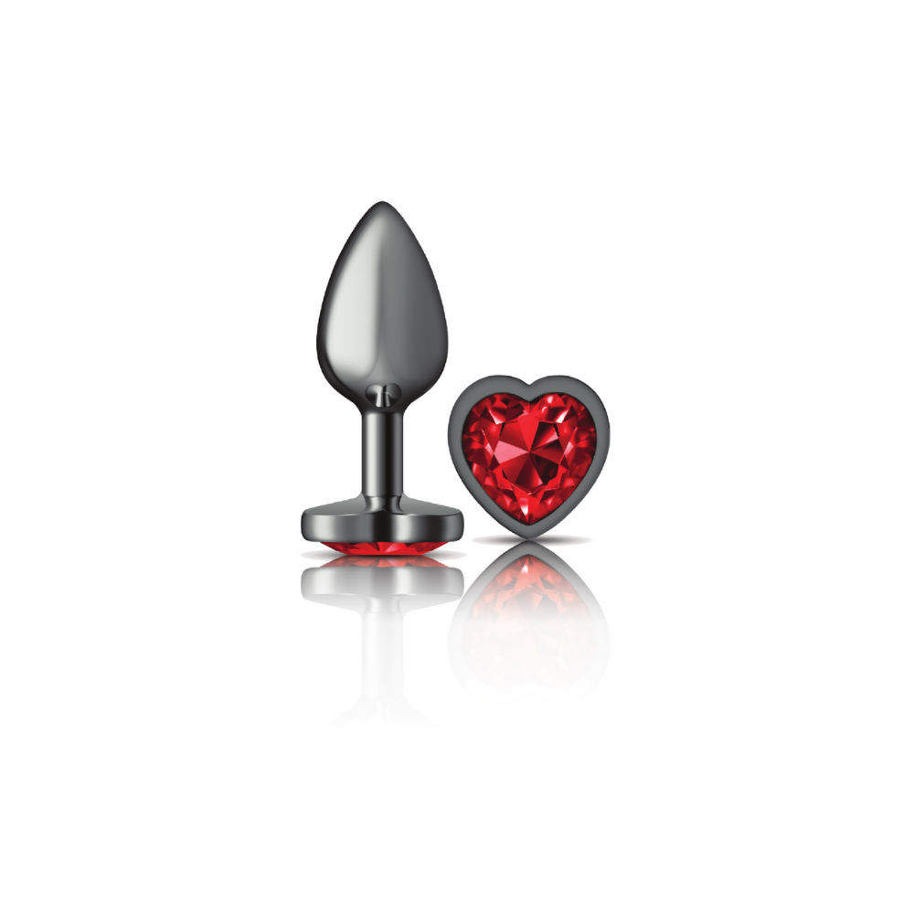 cheeky charms gunmetal metal butt plug  heart dark red small 