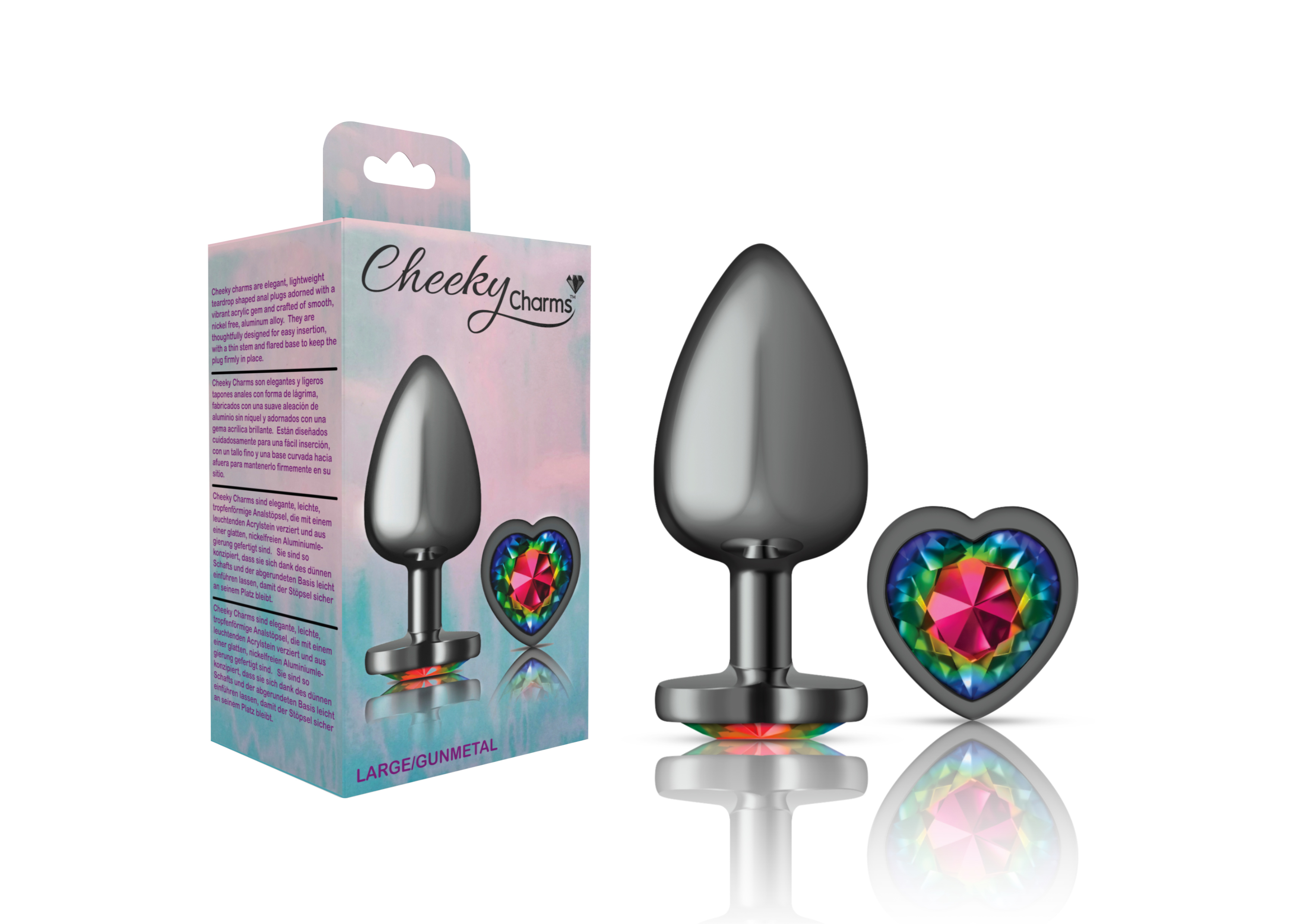 cheeky charms gunmetal metal butt plug  heart rainbow large 