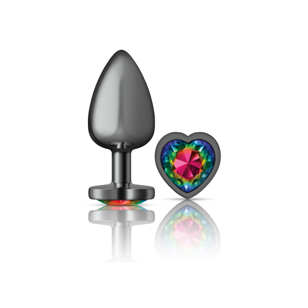 cheeky charms gunmetal metal butt plug  heart rainbow large 