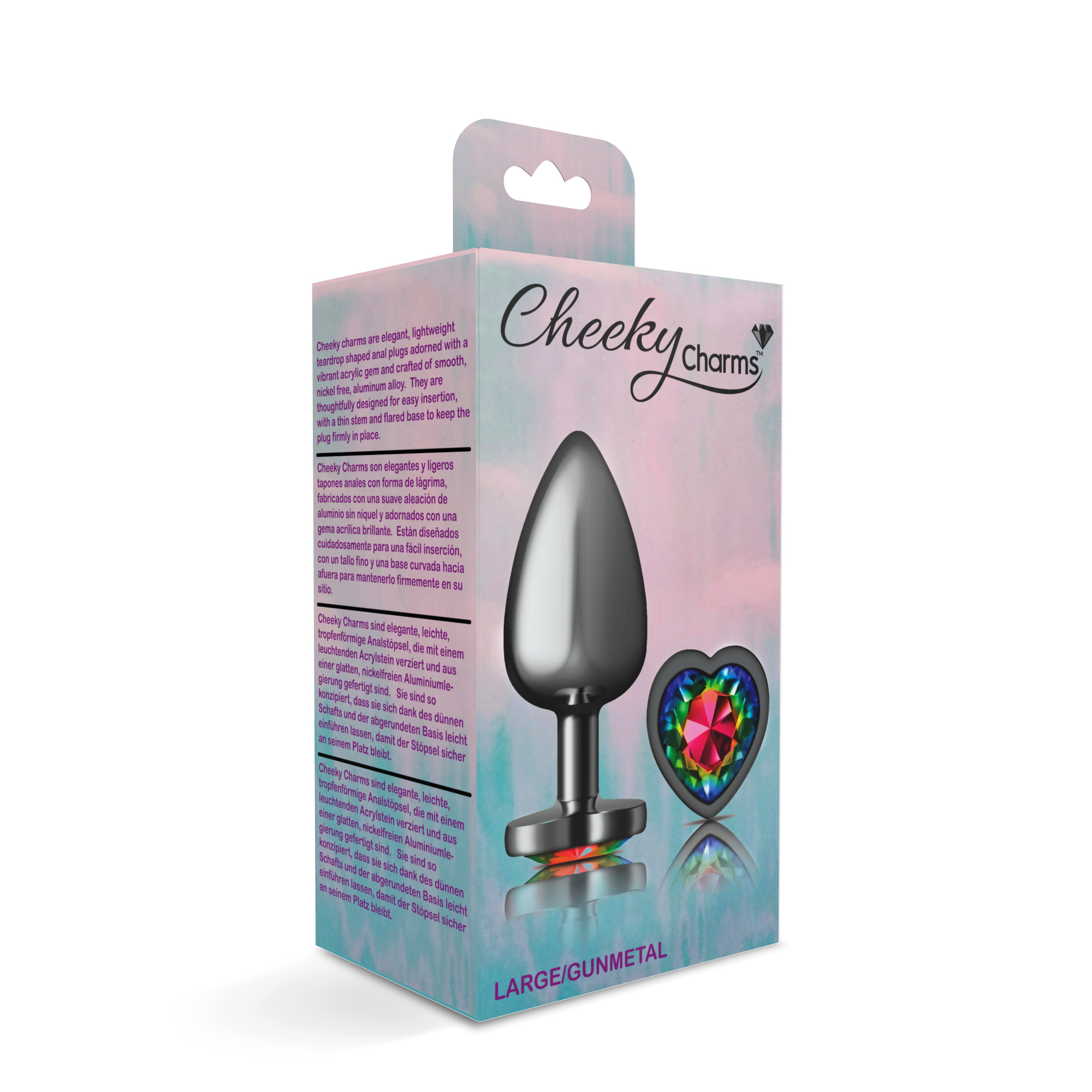 cheeky charms gunmetal metal butt plug  heart rainbow large 