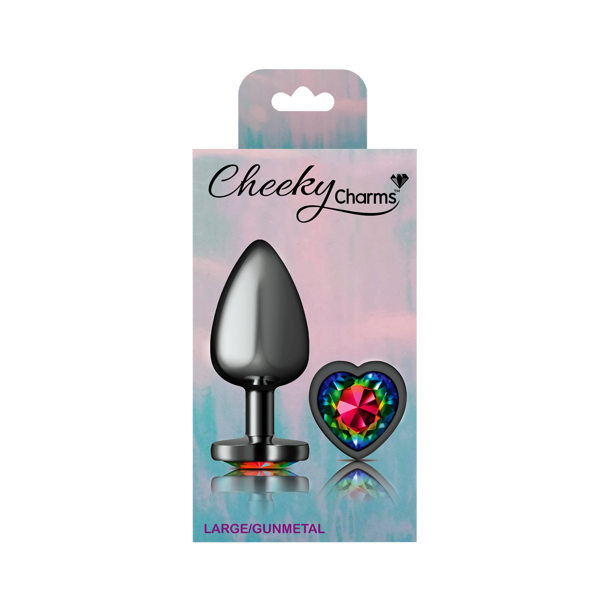 cheeky charms gunmetal metal butt plug  heart rainbow large 