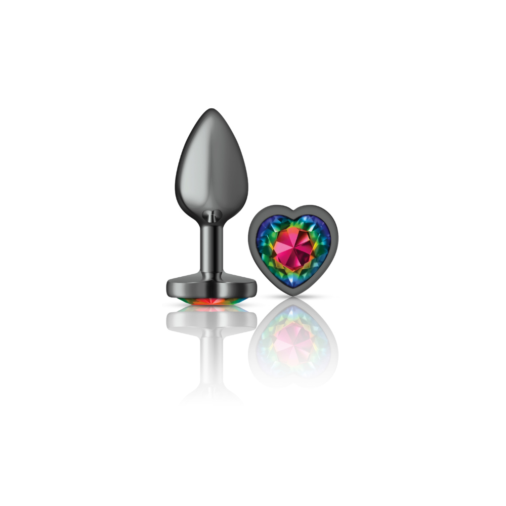 cheeky charms gunmetal metal butt plug  heart rainbow small 