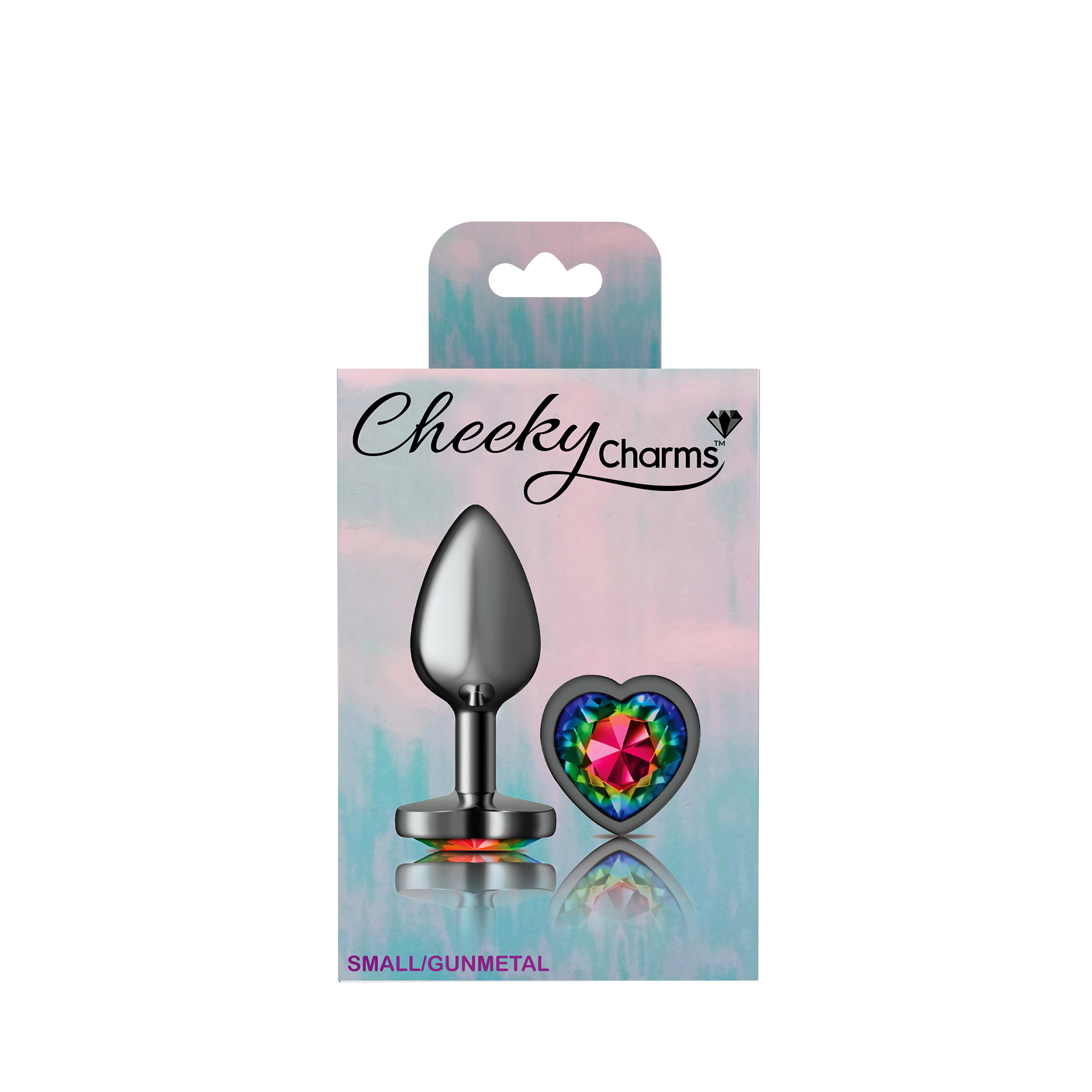 cheeky charms gunmetal metal butt plug  heart rainbow small 