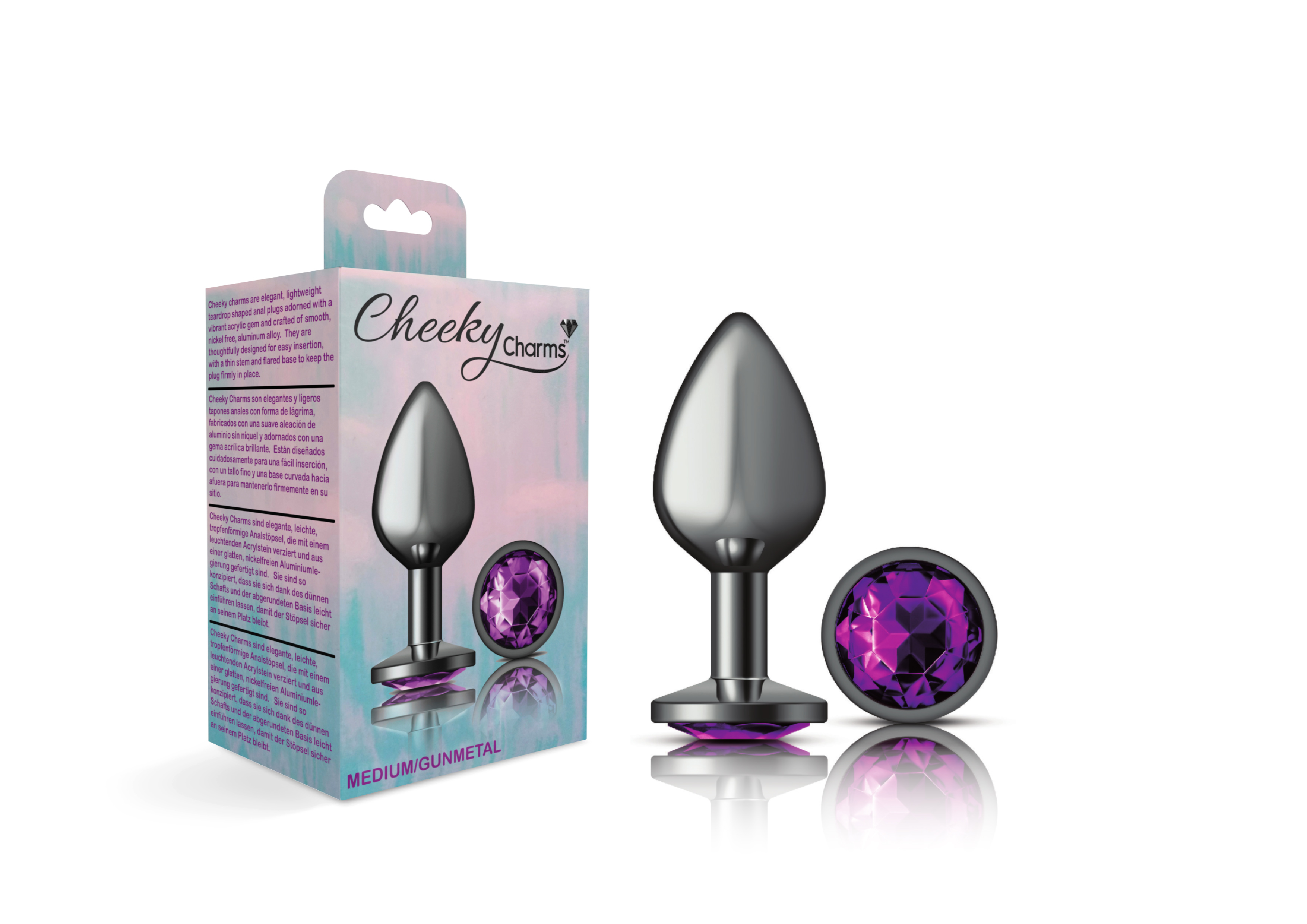 cheeky charms gunmetal metal butt plug  round deep purple medium 