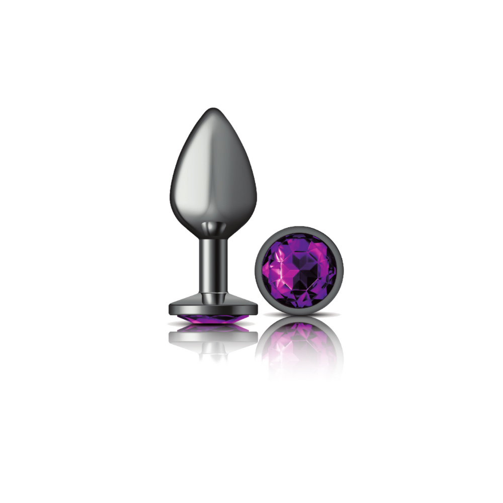 cheeky charms gunmetal metal butt plug  round deep purple medium 