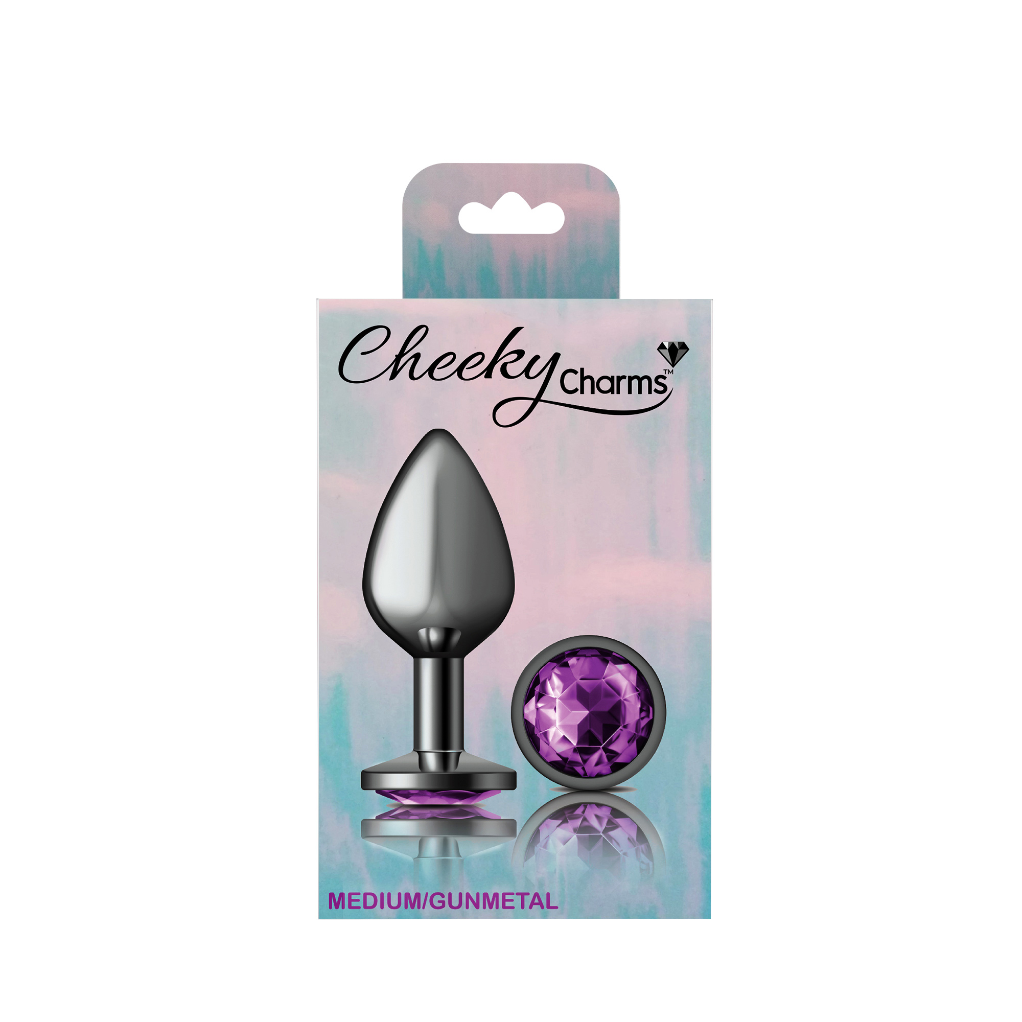 cheeky charms gunmetal metal butt plug  round deep purple medium 