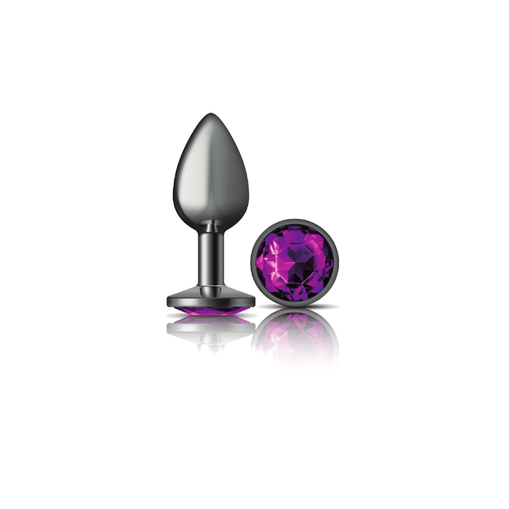 cheeky charms gunmetal metal butt plug  round deep purple small 