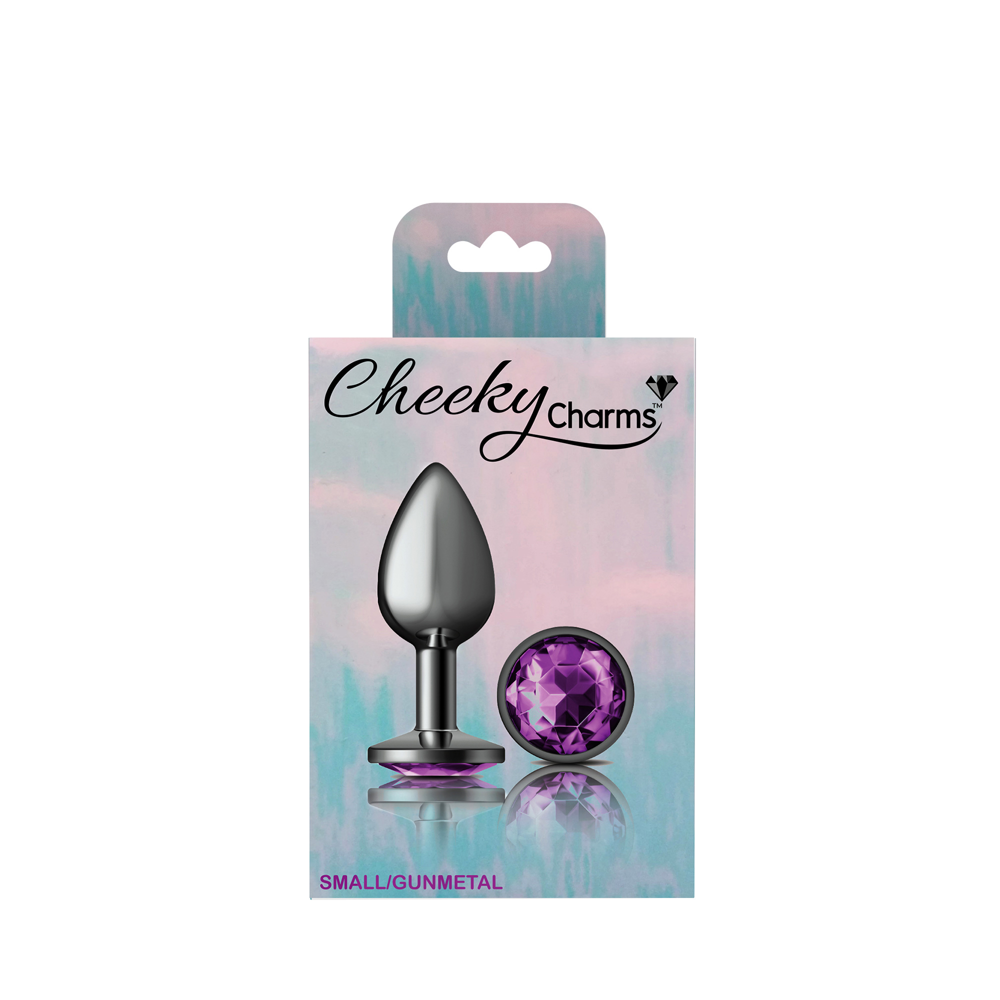 cheeky charms gunmetal metal butt plug  round deep purple small 