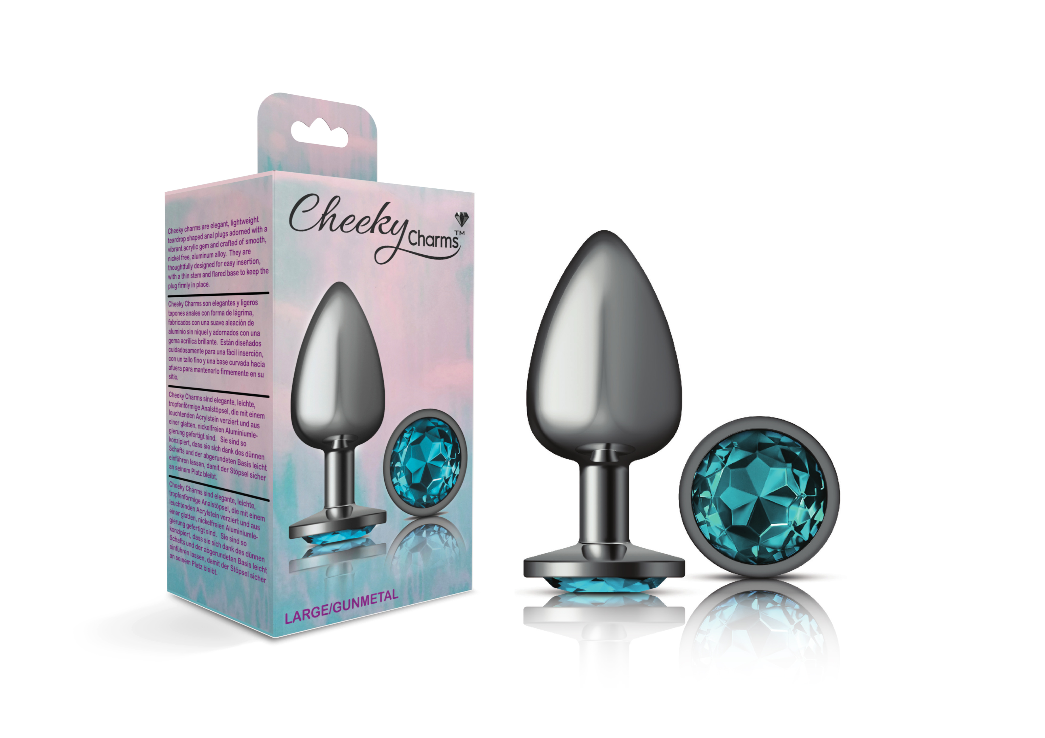 cheeky charms gunmetal metal butt plug  round teal large 