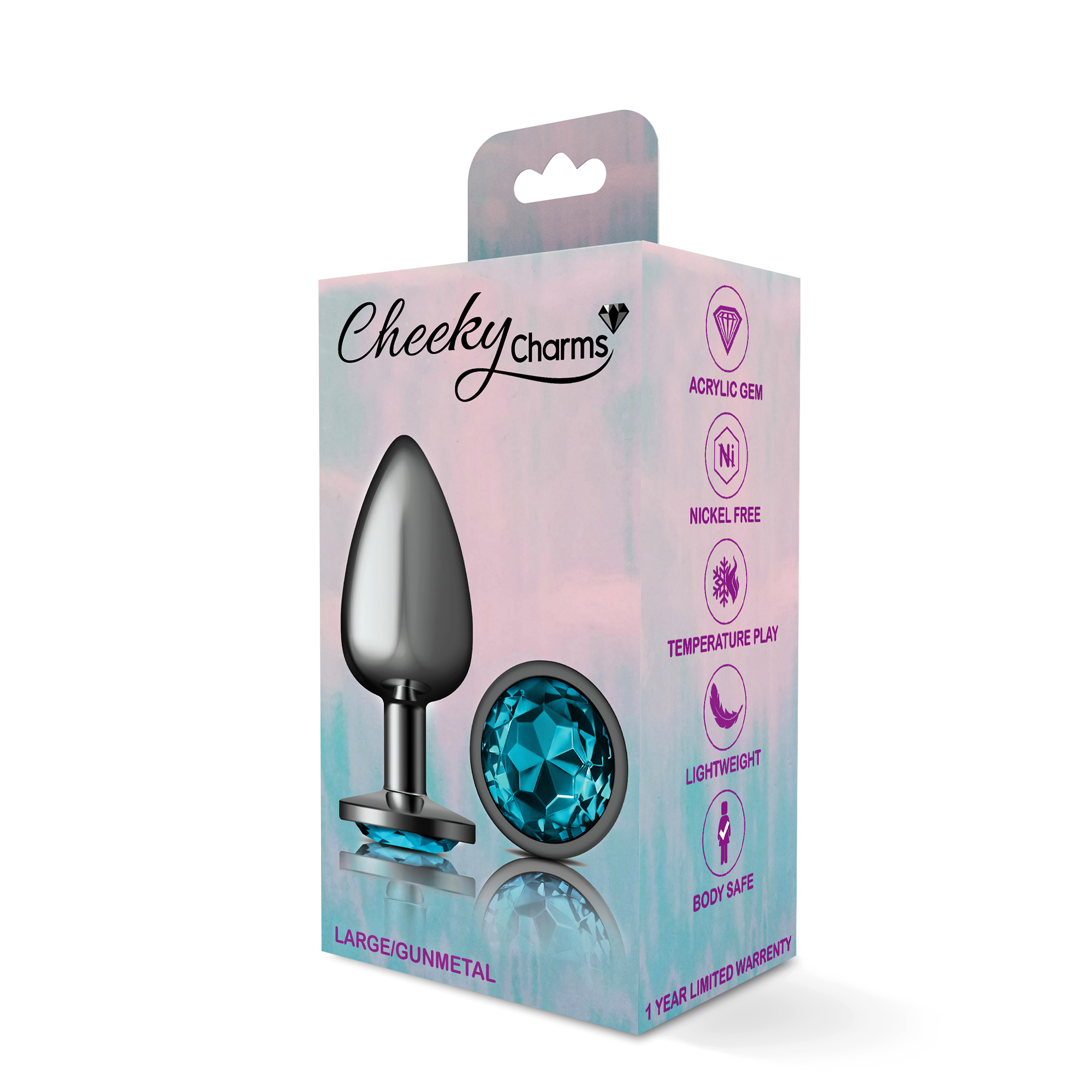 cheeky charms gunmetal metal butt plug  round teal large 