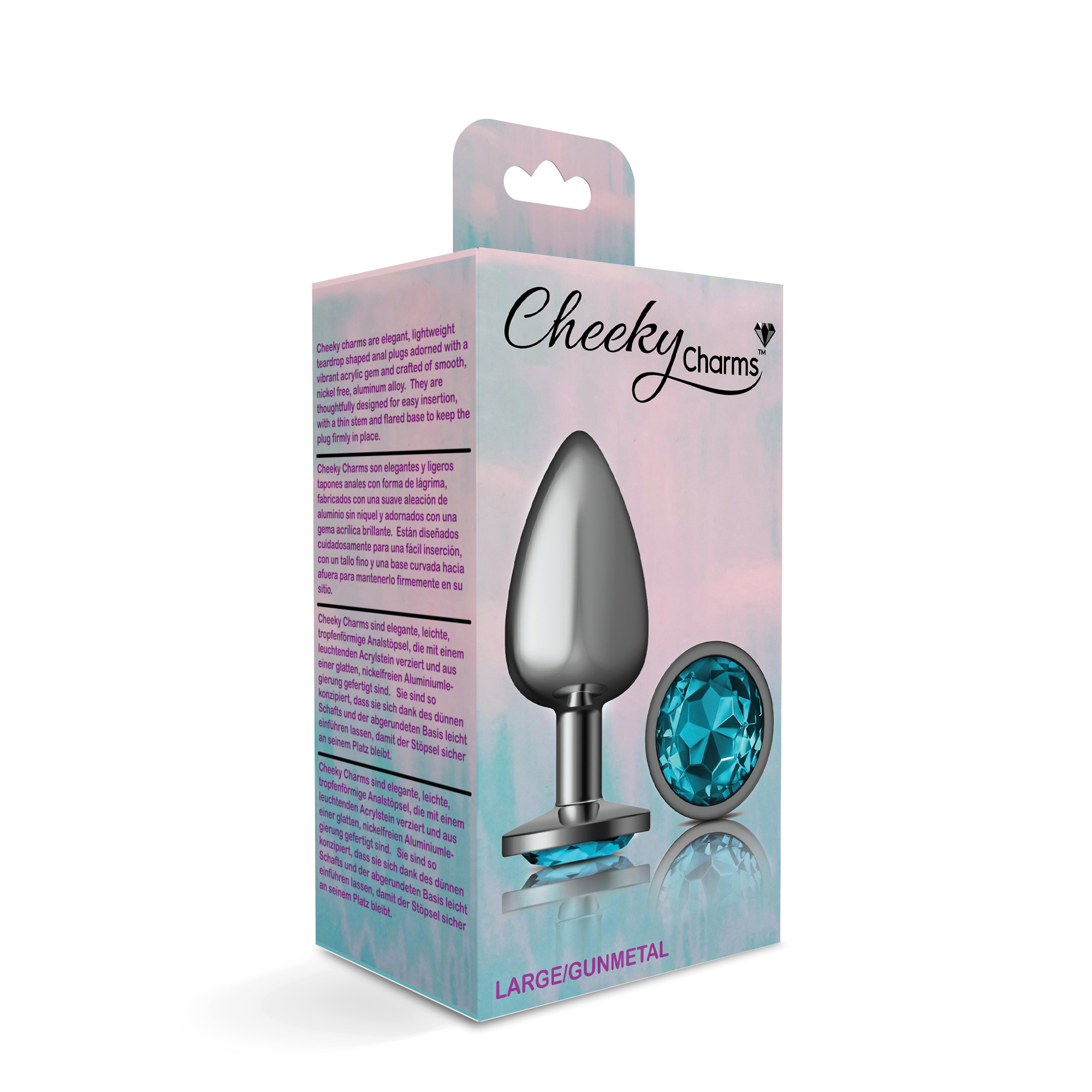 cheeky charms gunmetal metal butt plug  round teal large 