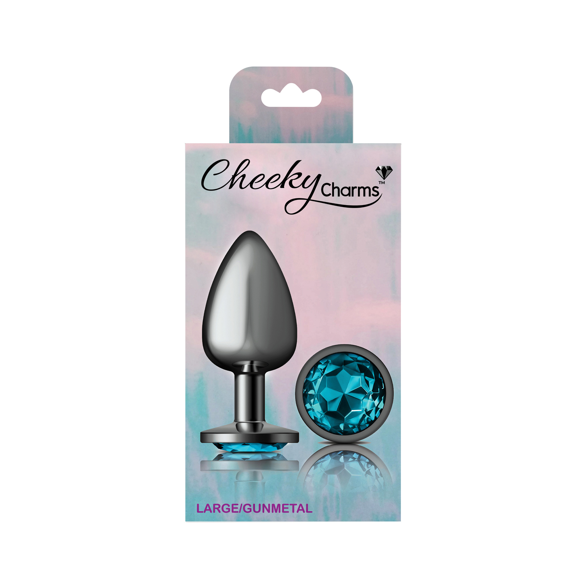 cheeky charms gunmetal metal butt plug  round teal large 