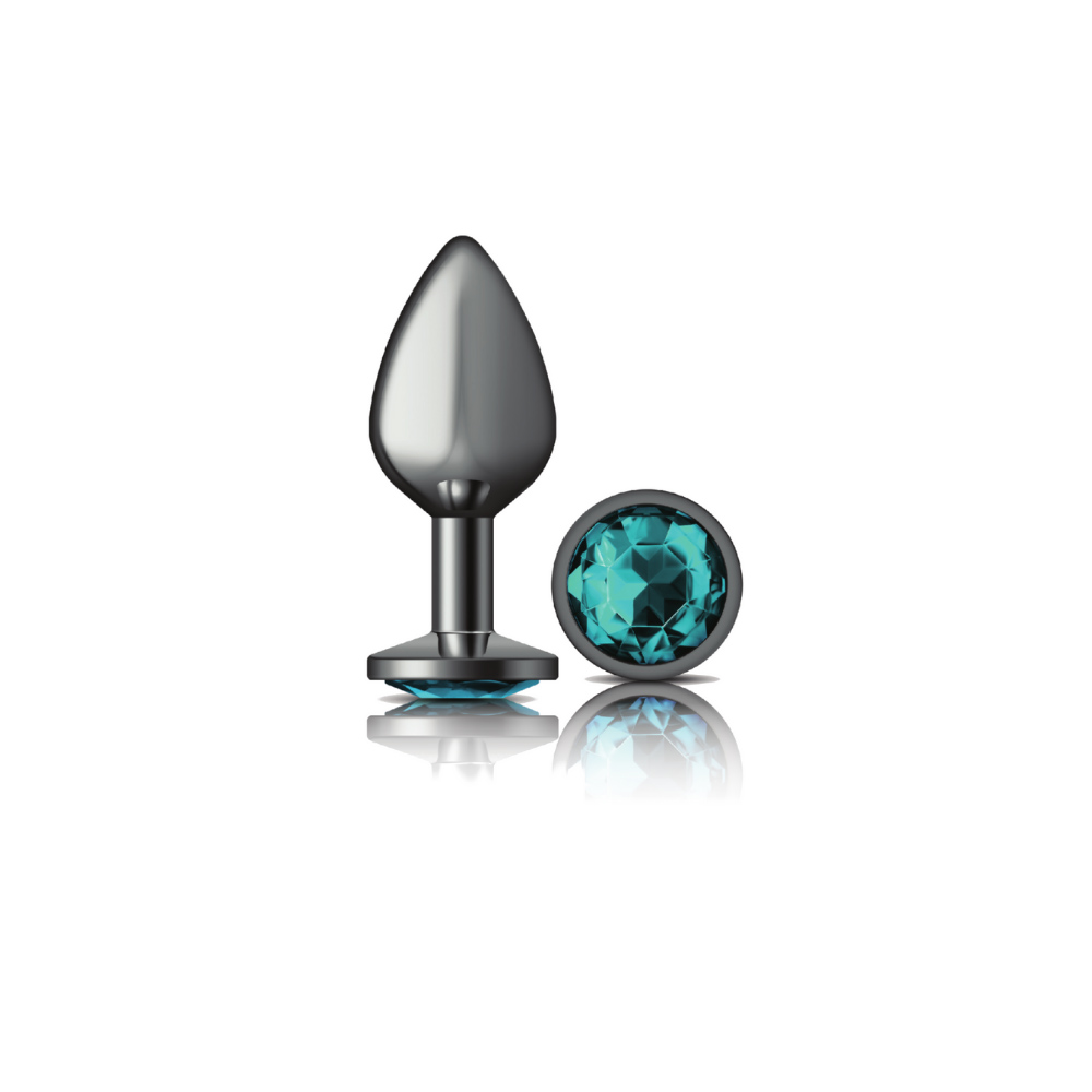 cheeky charms gunmetal metal butt plug  round teal medium 