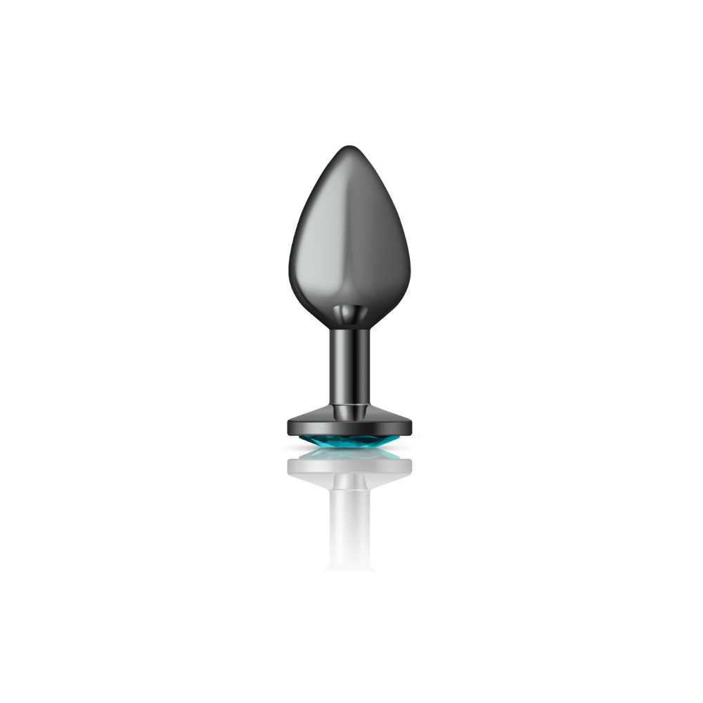 cheeky charms gunmetal metal butt plug  round teal medium 