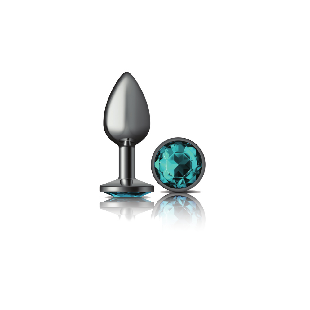 cheeky charms gunmetal metal butt plug  round teal small 