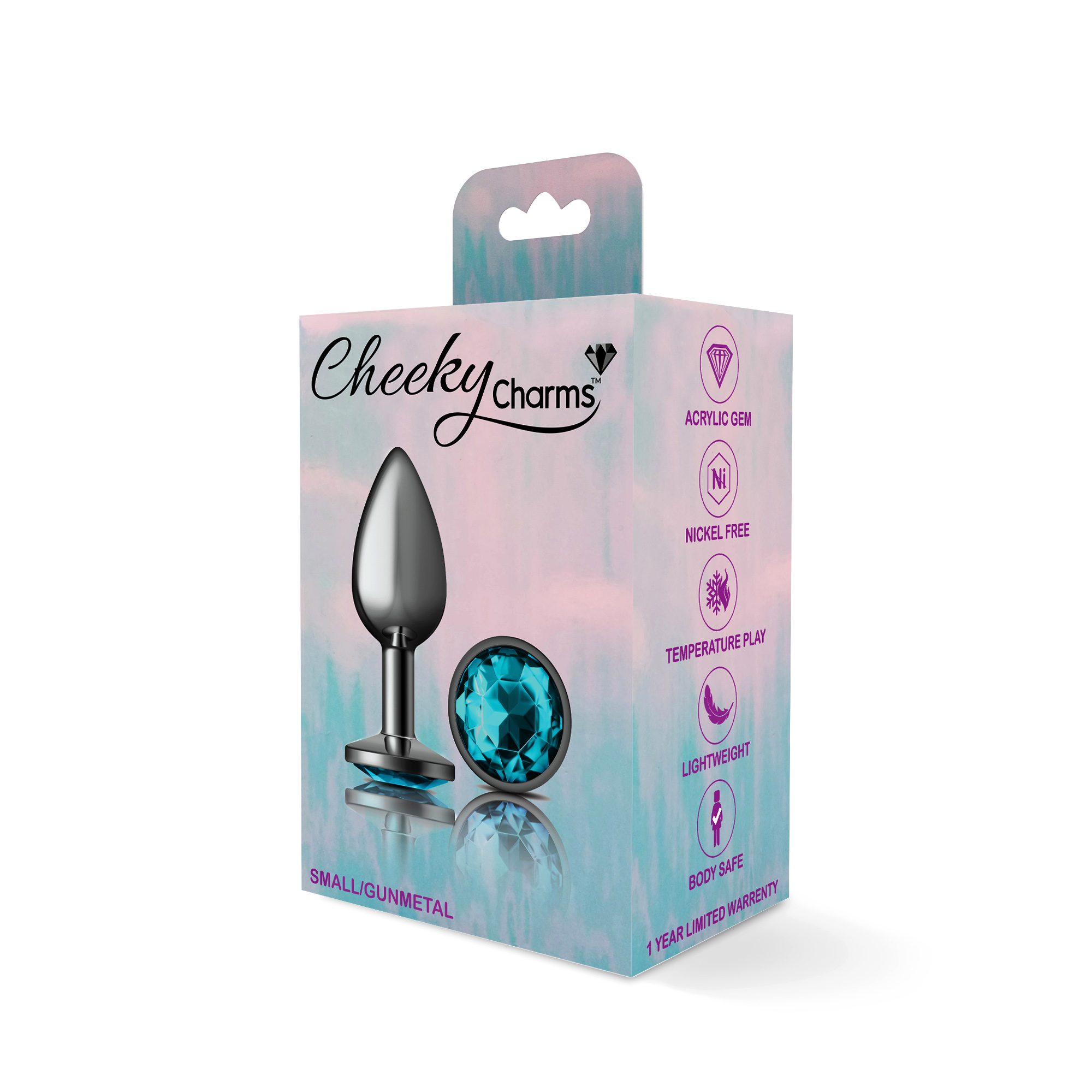 cheeky charms gunmetal metal butt plug  round teal small 